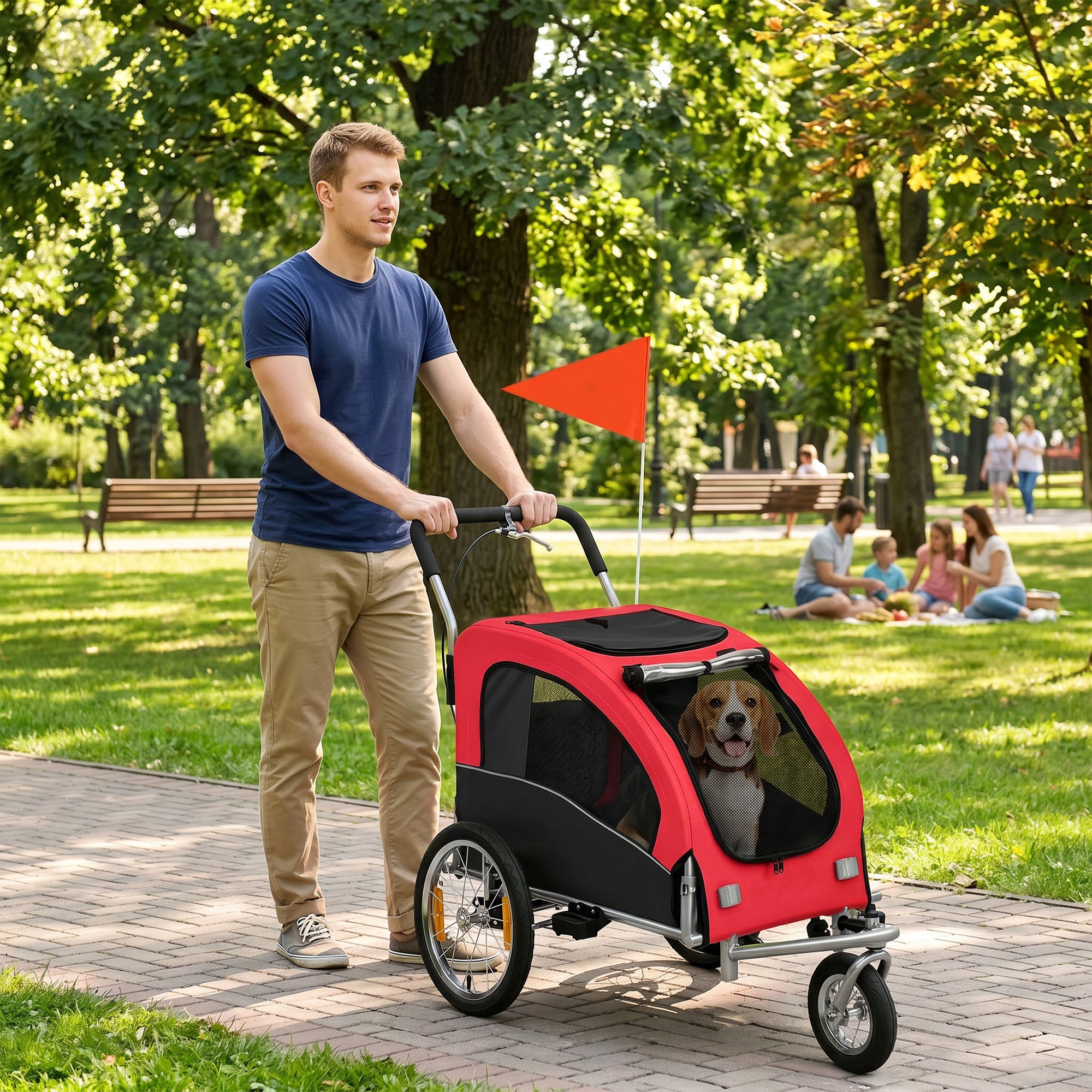 pawhut-remorque-v-lo-et-poussette-2-en-1-pour-chien-jusqu-44-lbs-rouge image 4