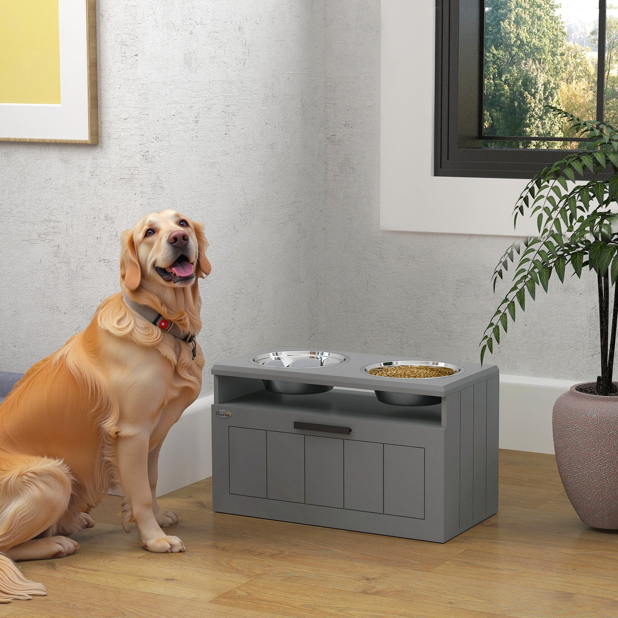 pawhut-station-d-alimentation-sur-lev-e-pour-chien-avec-2-bols-inox-tiroir-25l-e image 4