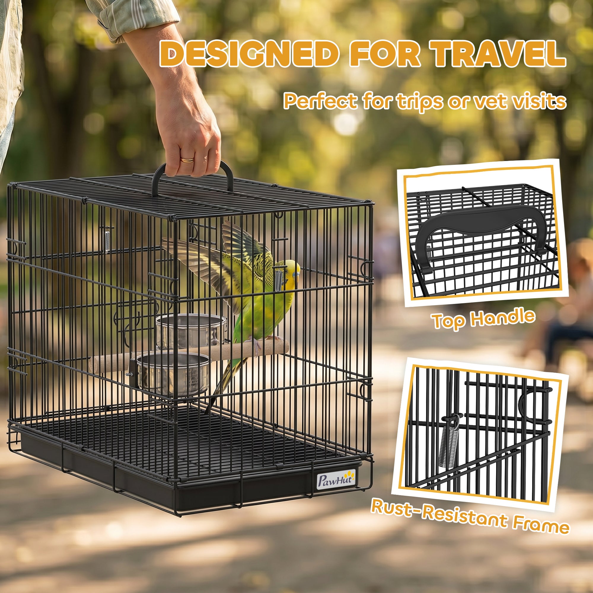 pawhut-cage-de-voyage-pliable-en-m-tal-pour-oiseaux-avec-perchoir-en-bois-gamell image 6