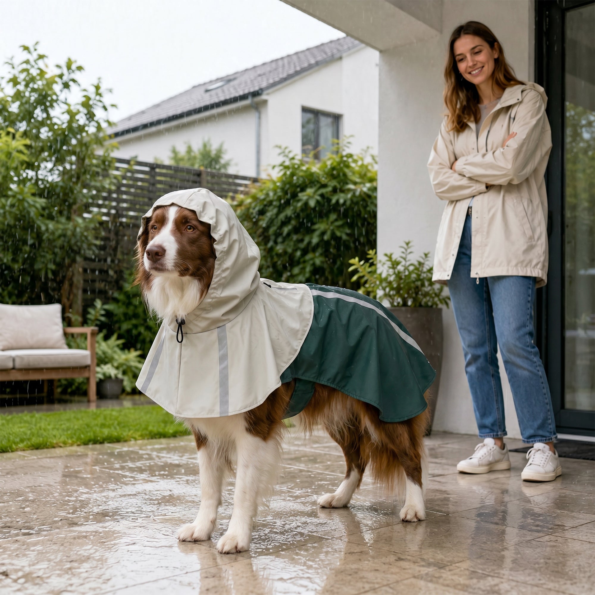 pawhut-imperm-able-pour-chien-moyen-vert-taille-m-avec-capuche image 4