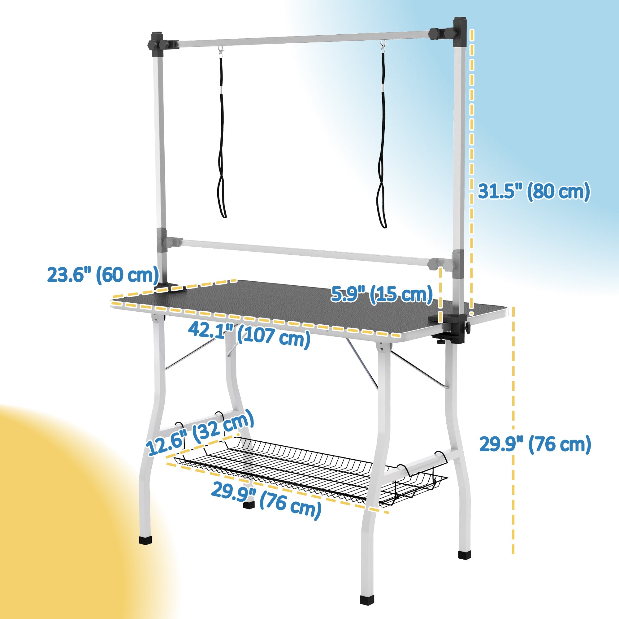 pawhut-table-de-toilettage-chien-pliable-107-cm-bras-r-glable-noire image 5