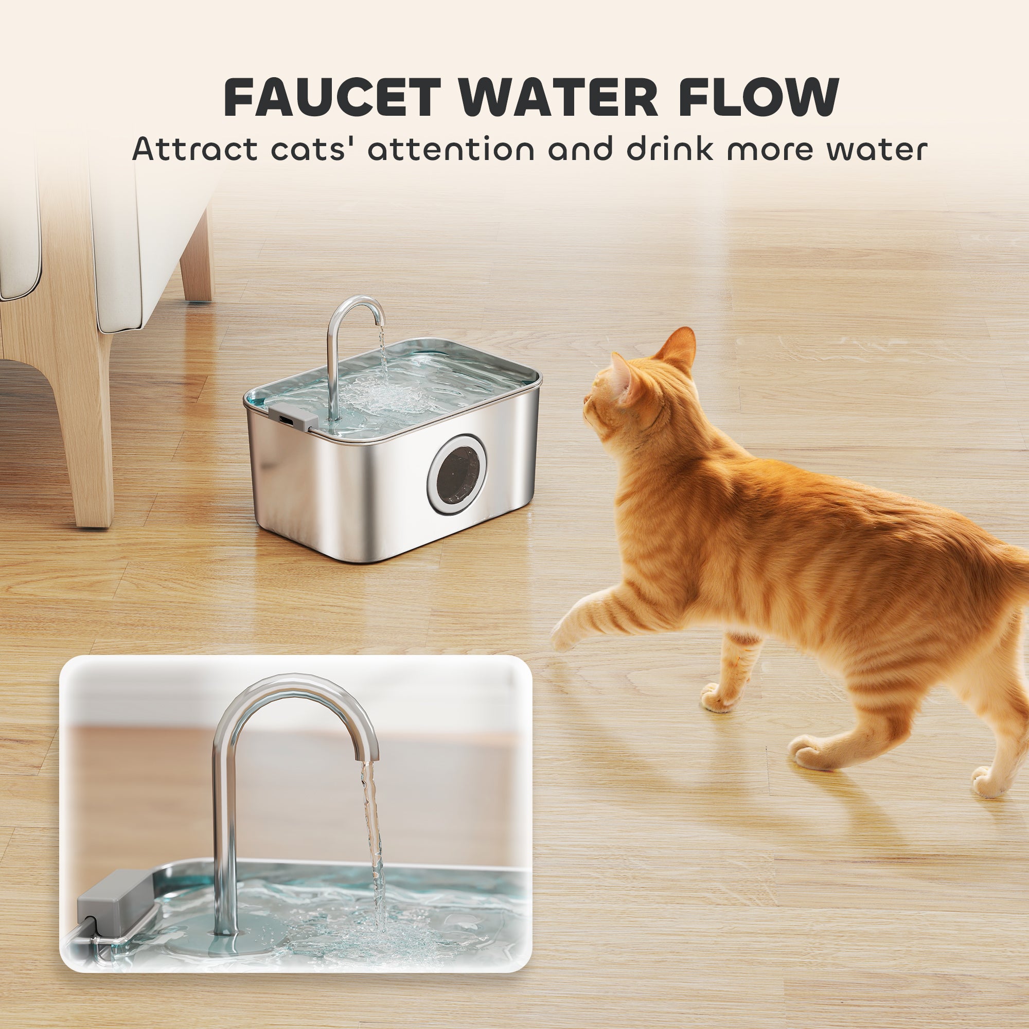 pawhut-fontaine-eau-chat-inox-3-2-l-avec-niveau-visible-et-pompe-silencieuse image 7