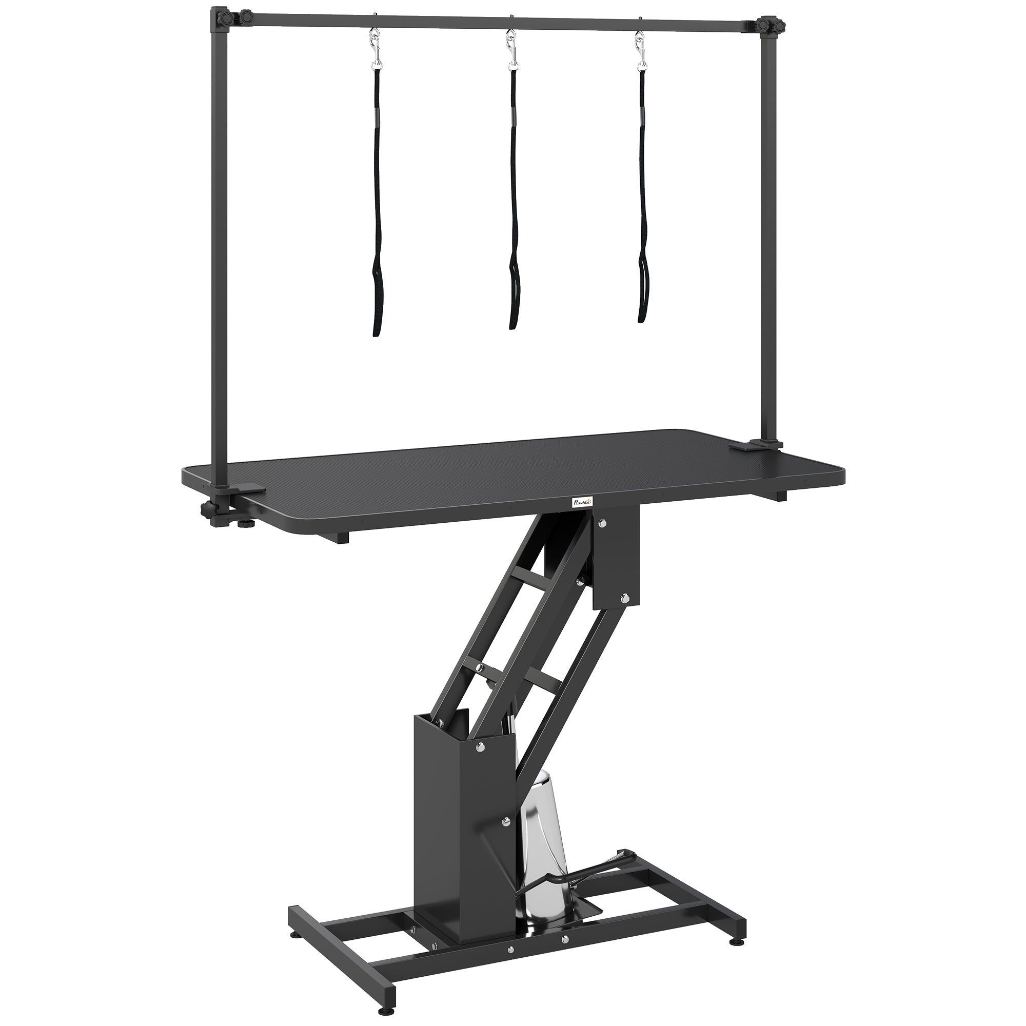 pawhut-table-de-toilettage-hydraulique-z-lift-43-noire-avec-potence image 2