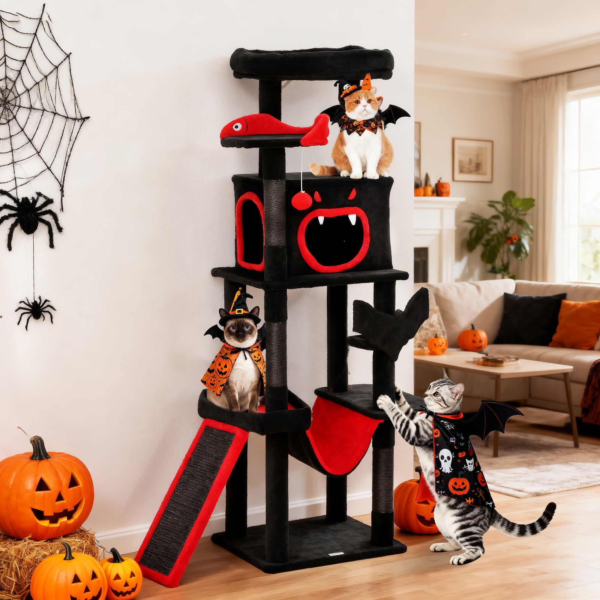 pawhut-arbre-chat-gothique-halloween-152-cm-cercueil-chauve-souris image 3