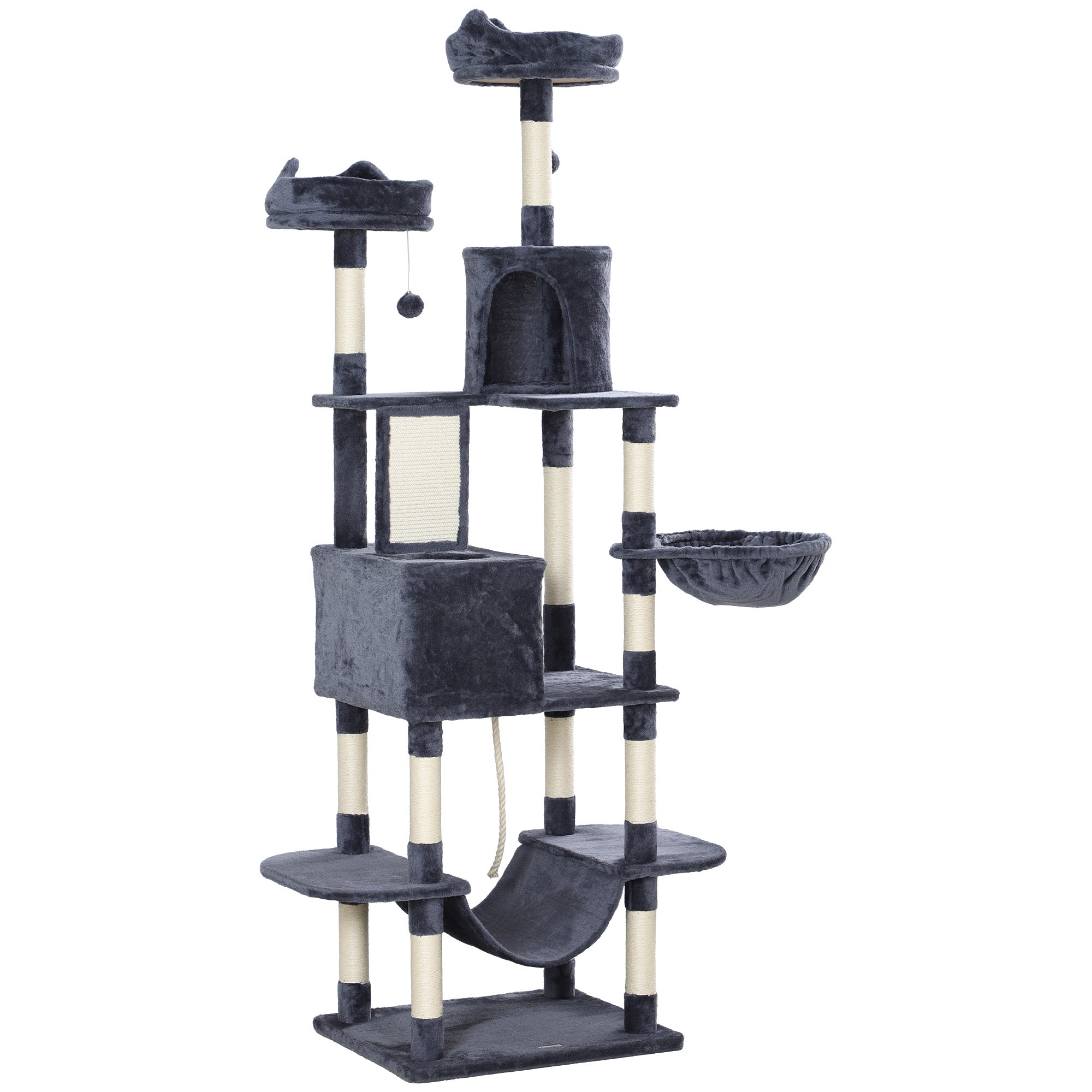 pawhut-arbre-chat-206-cm-multi-niveaux-avec-niches-et-griffoirs-sisal-gris-fonc image 2