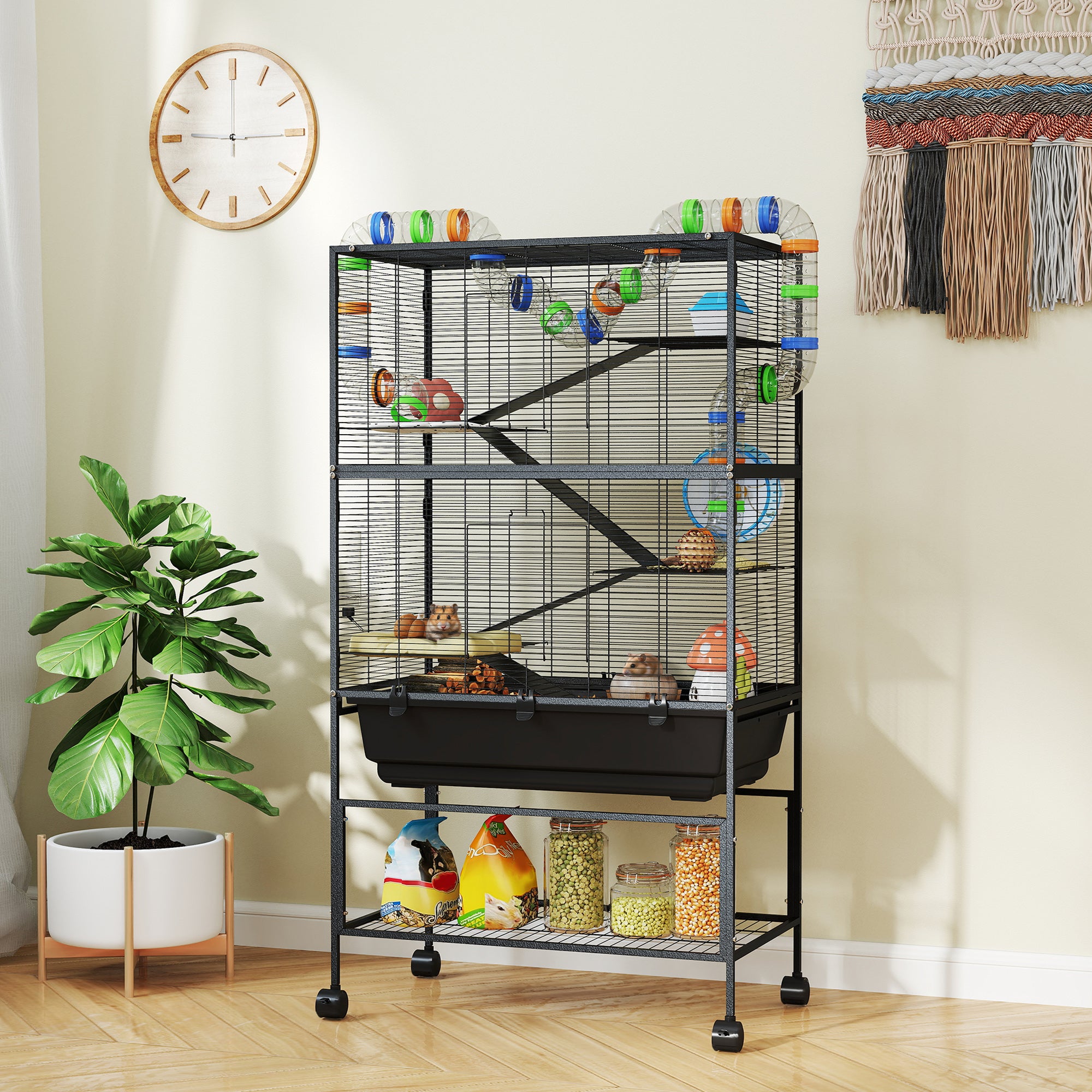 pawhut-cage-hamster-gerbille-5-niveaux-color-e-avec-rangement-et-roulettes image 4