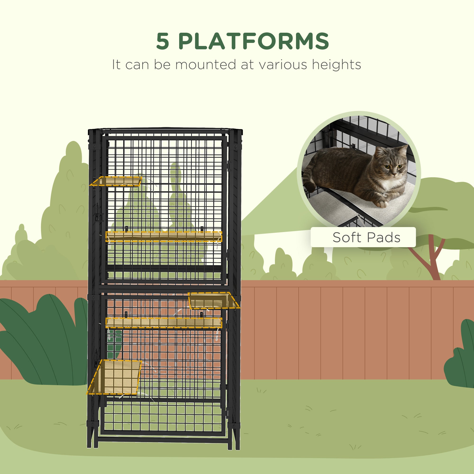 pawhut-grand-catio-m-tal-180-cm-avec-5-plateformes-et-auvent-noir image 8