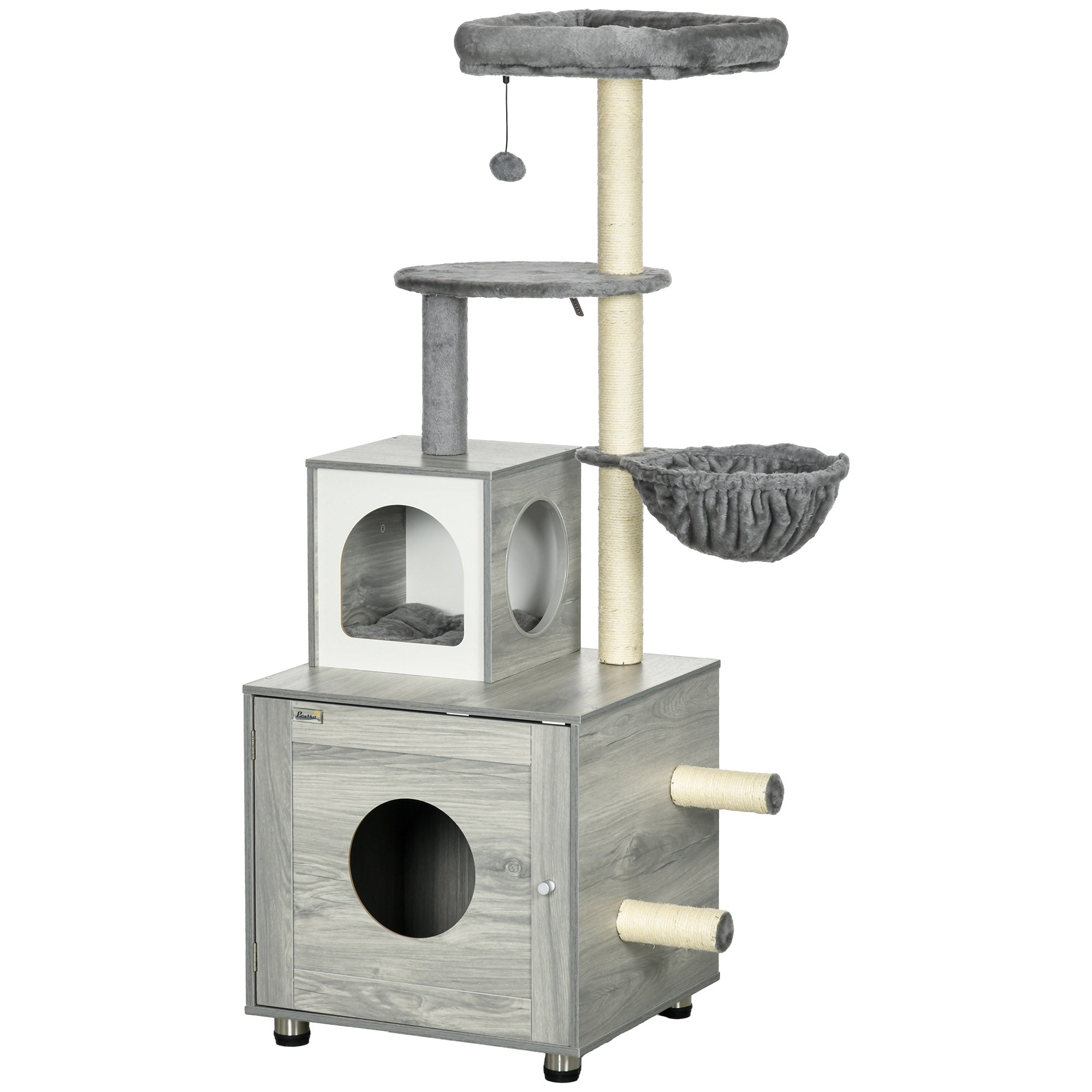 pawhut-arbre-chat-2-en-1-oasis-avec-liti-re-et-griffoirs-gris image 2