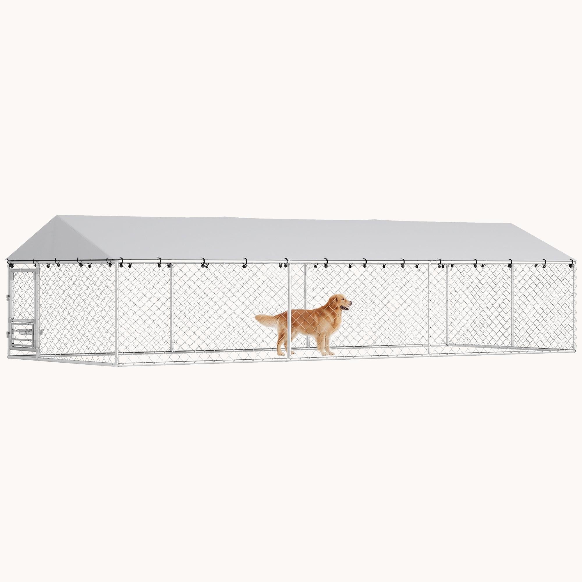 pawhut-grand-chenil-chien-ext-rieur-avec-toit-bols-rotatifs-et-double-verrou-arg image 1