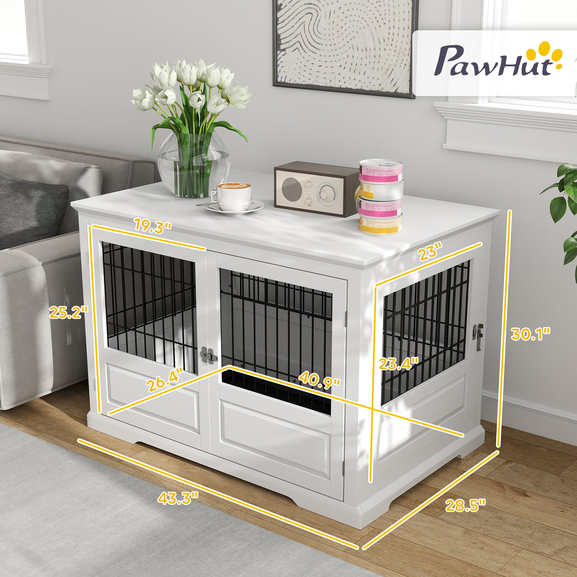 pawhut-cage-meuble-chien-xl-3-portes-avec-tiroir-blanc image 6