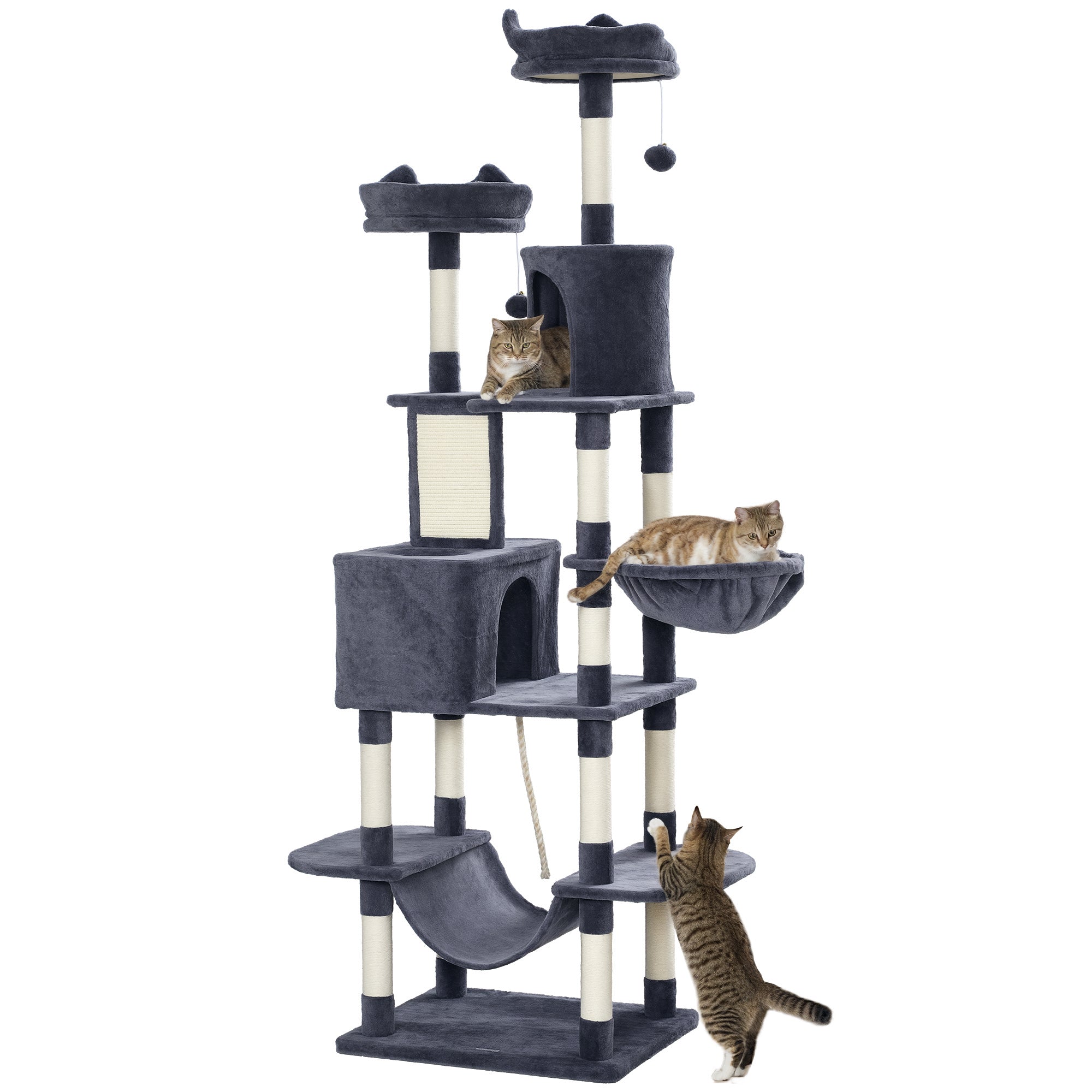pawhut-arbre-chat-206-cm-multi-niveaux-avec-niches-et-griffoirs-sisal-gris-fonc image 1