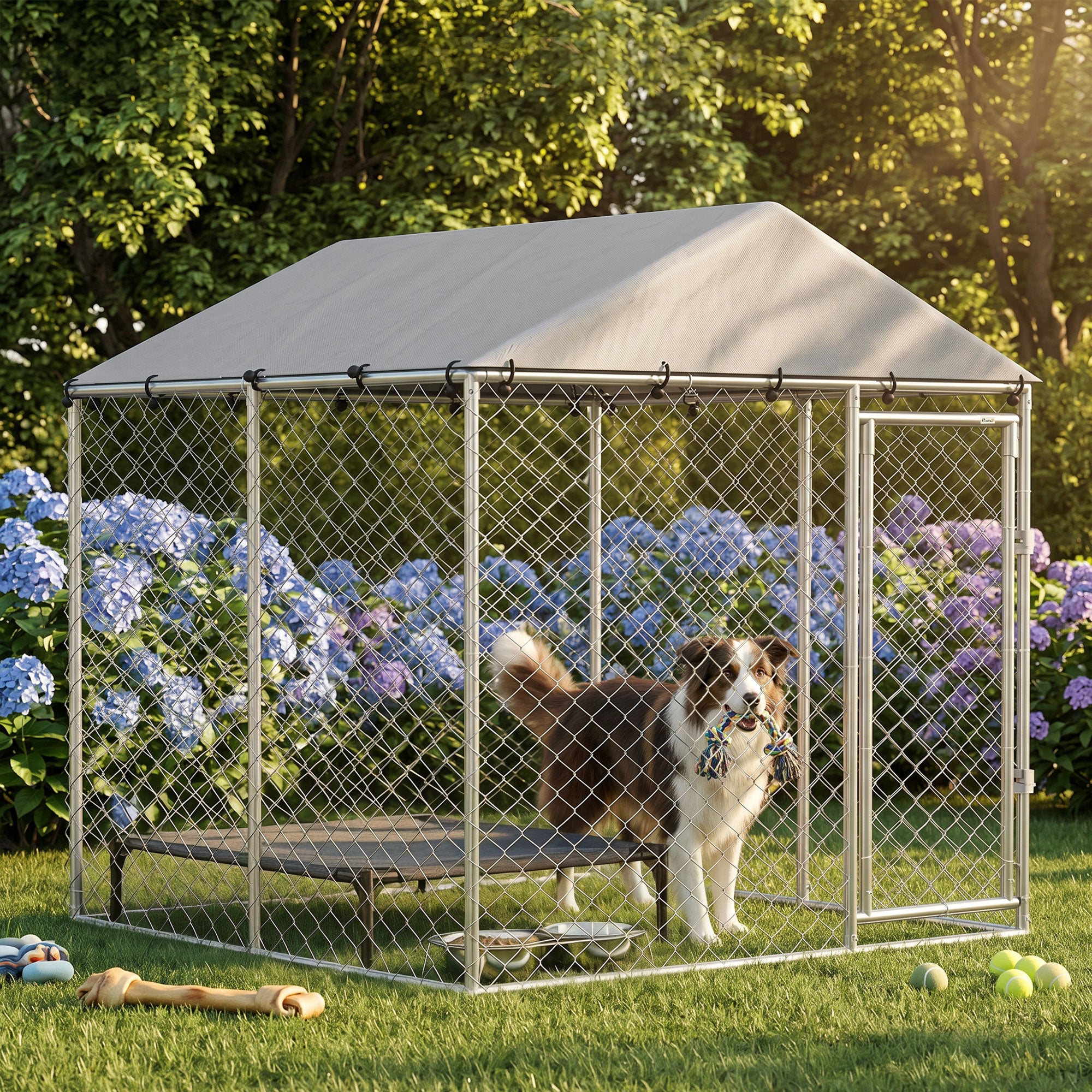 pawhut-chenil-ext-rieur-pour-chien-2-x-2-x-2-m-avec-toit-anti-uv-et-b-che-imperm image 3