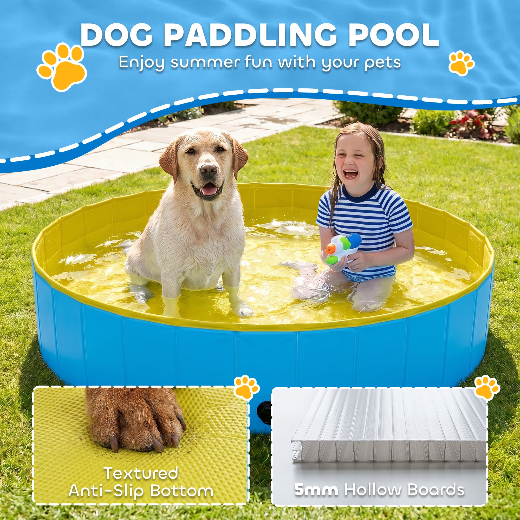 pawhut-piscine-pliable-pour-animaux-160-x-30-cm-pvc-pais-bleu-et-jaune image 6