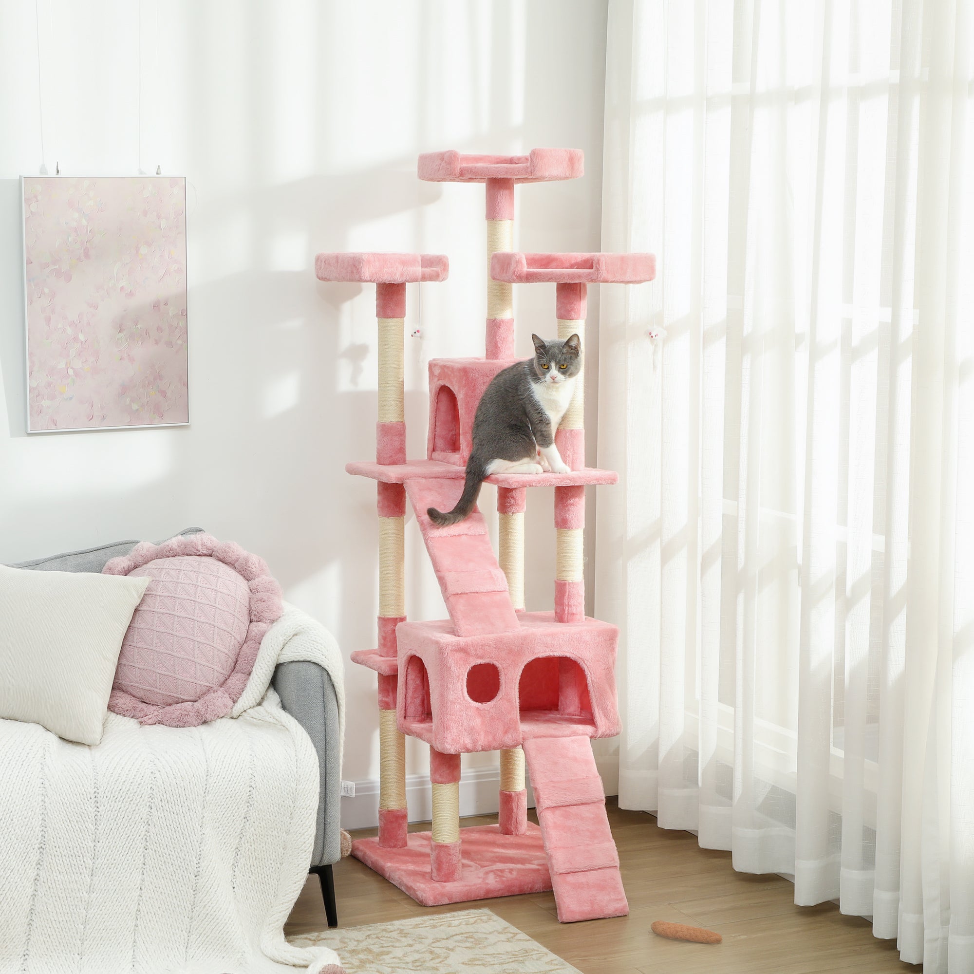 pawhut-tour-de-jeu-chat-multi-niveaux-avec-perchoirs-peluche-et-griffoirs-sisal- image 3