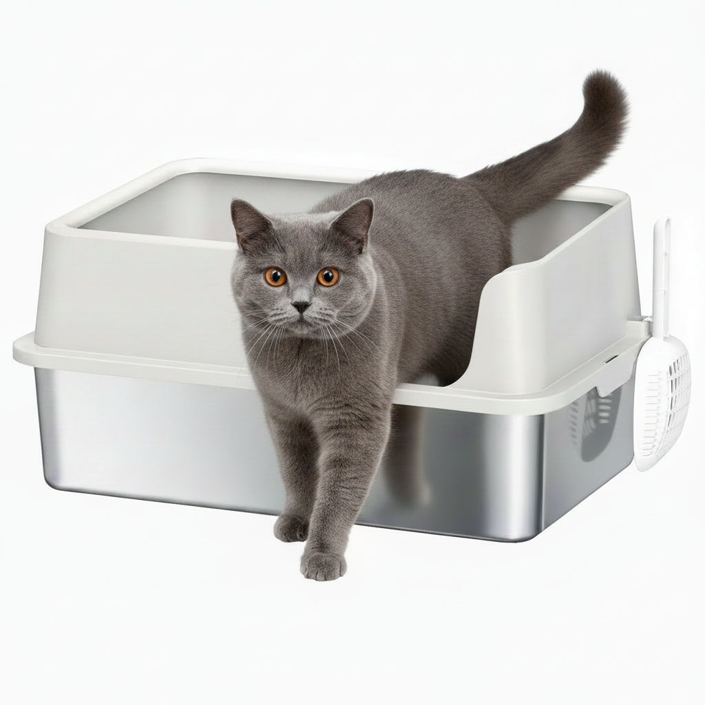 pawhut-bac-liti-re-inox-extra-large-avec-couvercle-et-pelle-gris-clair image 1