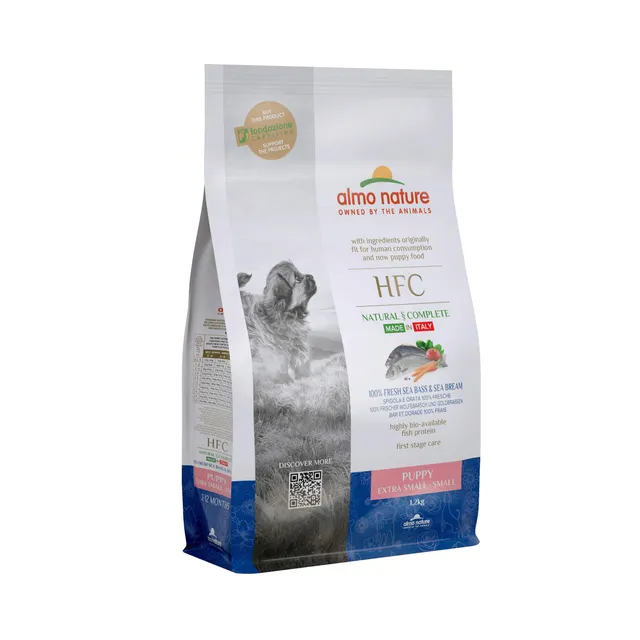 almo-nature-hfc-puppy-xs-s-bar-et-dorade-fra-che-1-2-kg-croquettes-chiot-petite- image 1