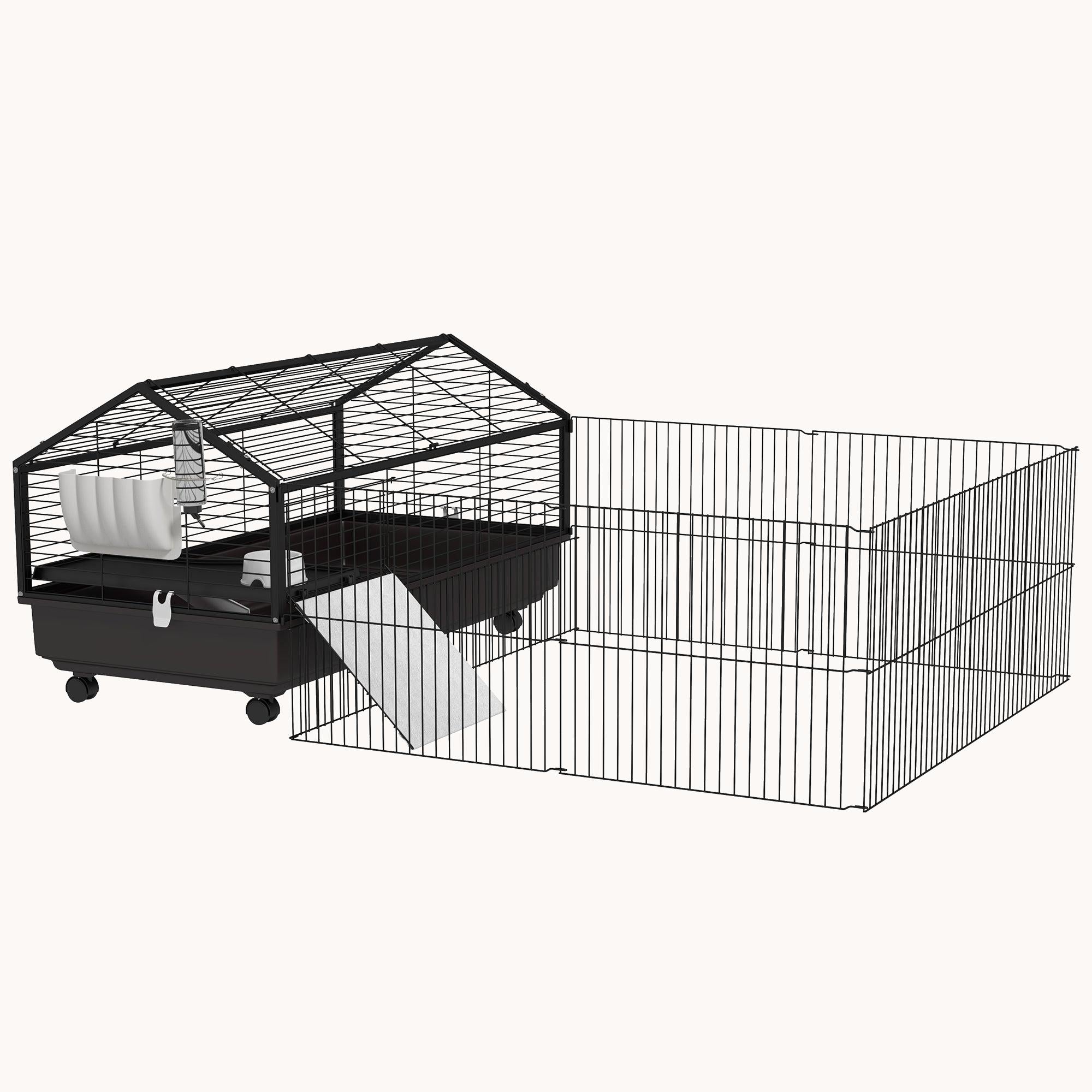 pawhut-cage-petits-animaux-46-5-avec-parc-pliable-roulettes-et-biberon image 1