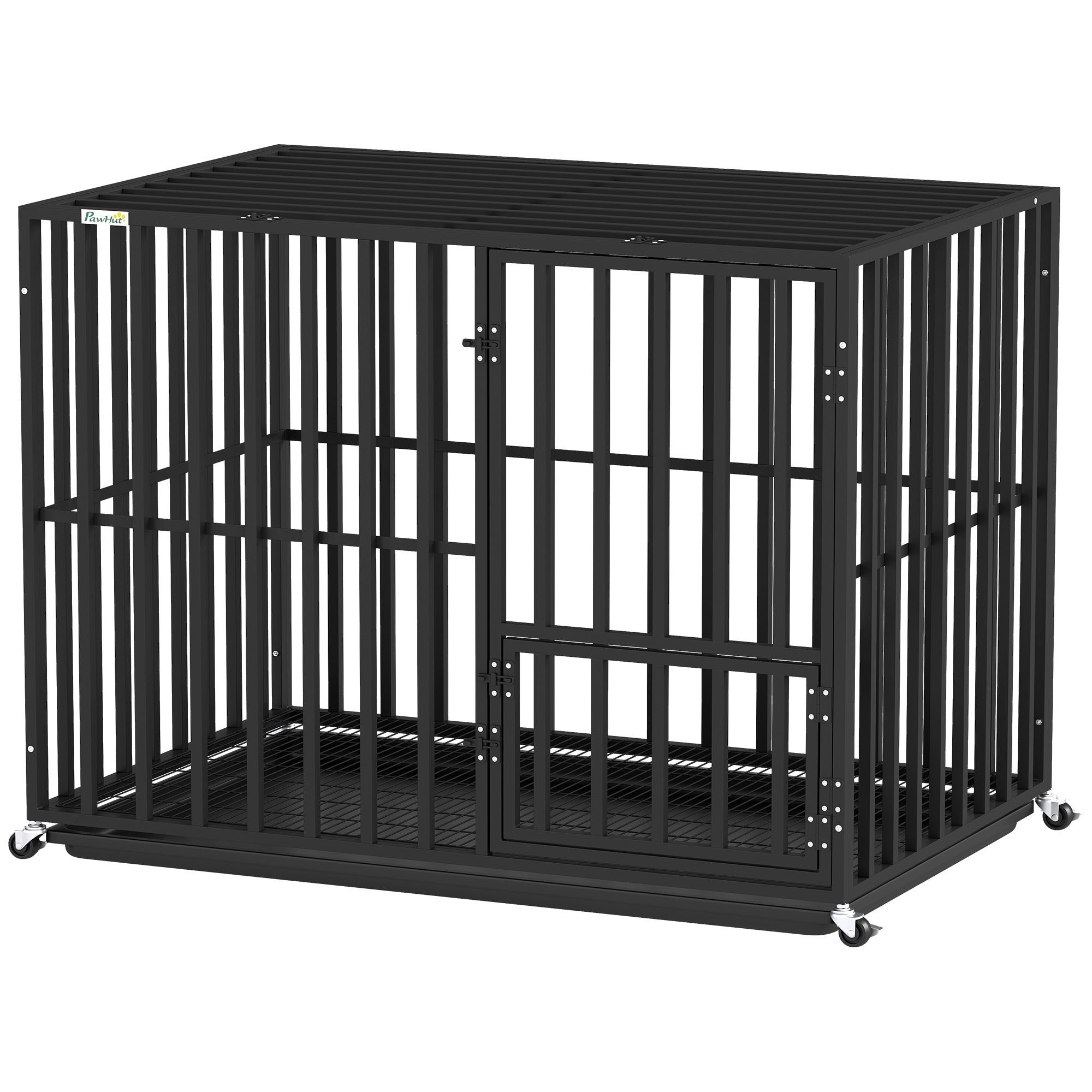 pawhut-cage-chien-robuste-xxl-107-x-69-x-81-cm-avec-roues-noire image 2
