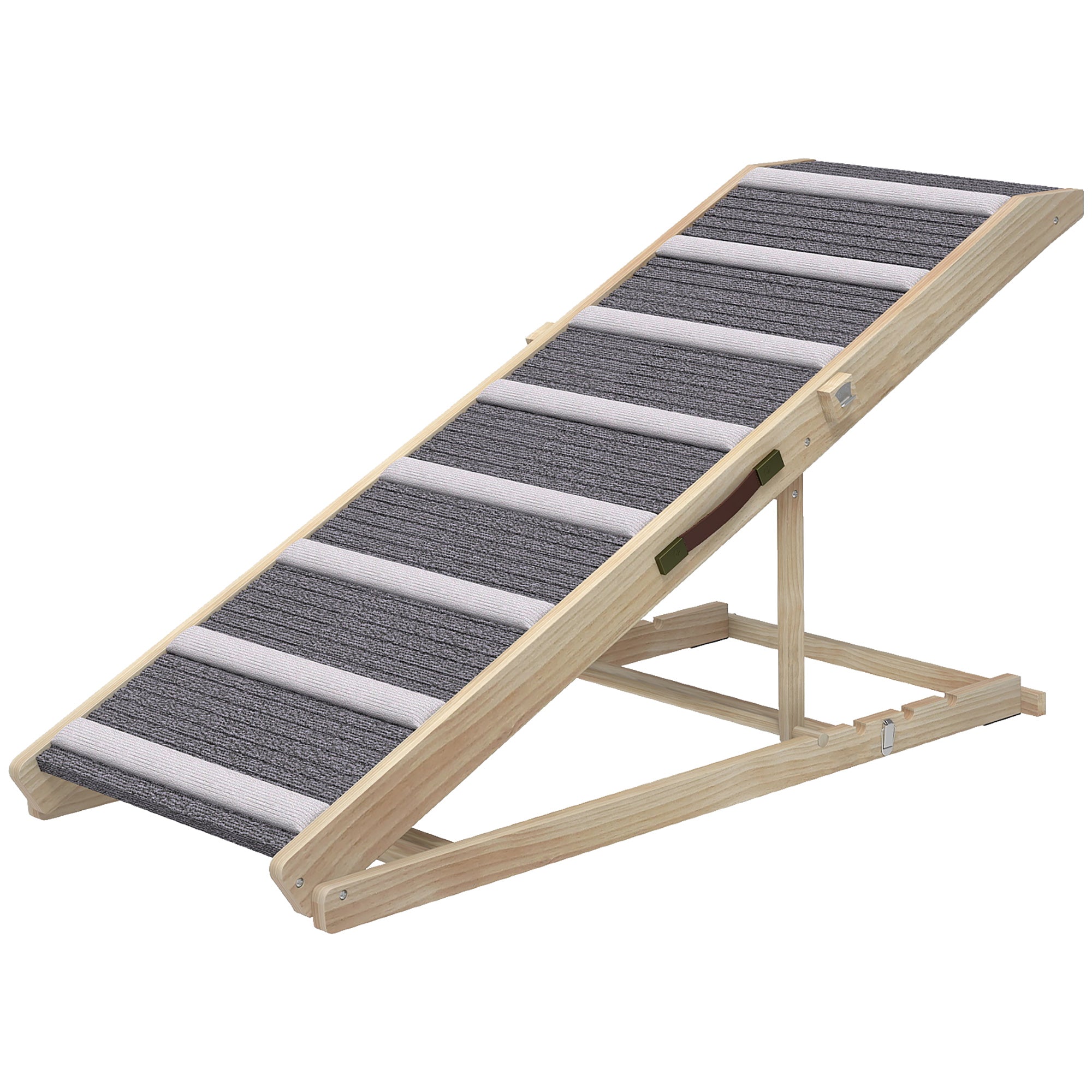 pawhut-rampe-pliable-pour-chien-pour-canap-ou-lit-4-hauteurs-r-glables-naturel image 2