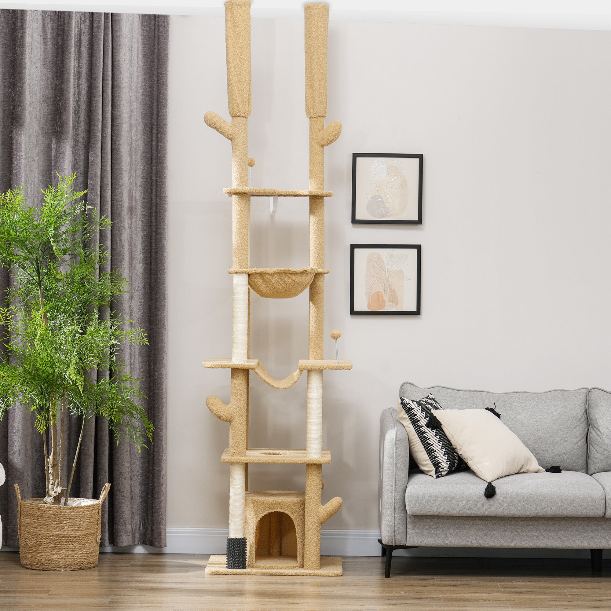 pawhut-arbre-chat-cactus-du-sol-au-plafond-226-254-cm-89-100-marron image 4