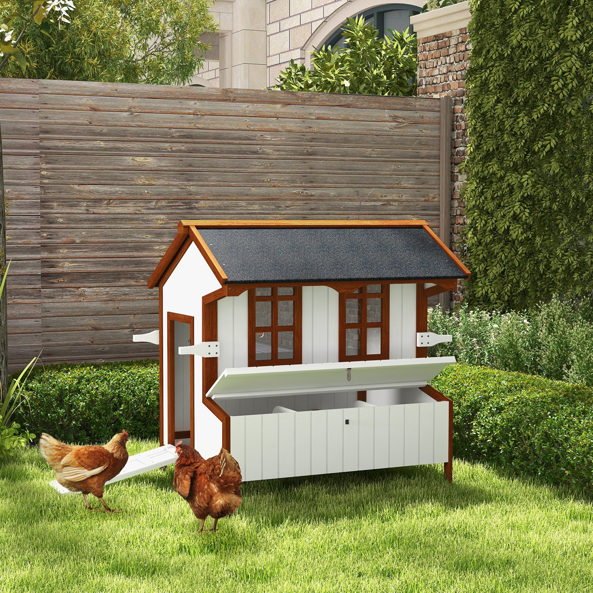 pawhut-poulailler-en-bois-47-avec-niche-sur-lev-e-pondoir-et-poign-es-3-5-poules image 4