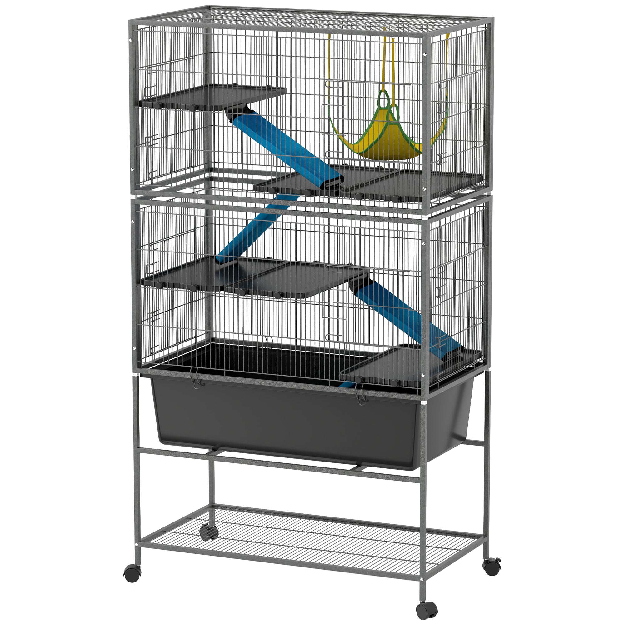 pawhut-cage-5-niveaux-pour-petits-animaux-avec-hamac-et-roulettes-gris-anthracit image 2