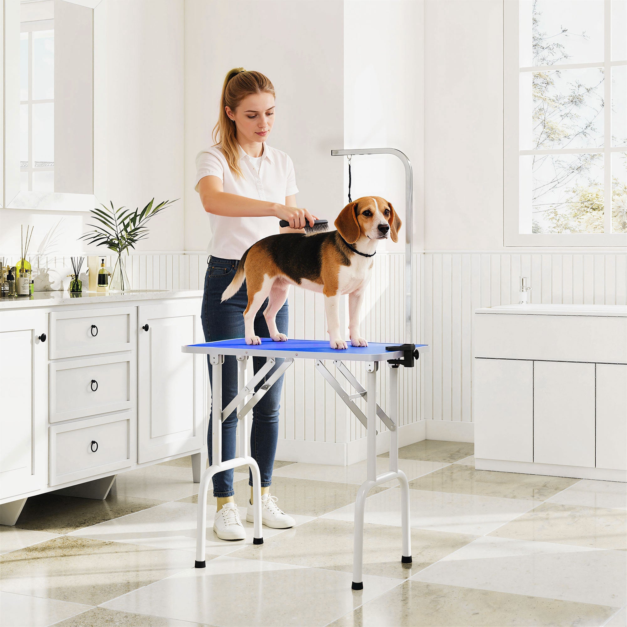 pawhut-table-de-toilettage-pliable-32-avec-bras-r-glable-et-dessus-antid-rapant- image 3