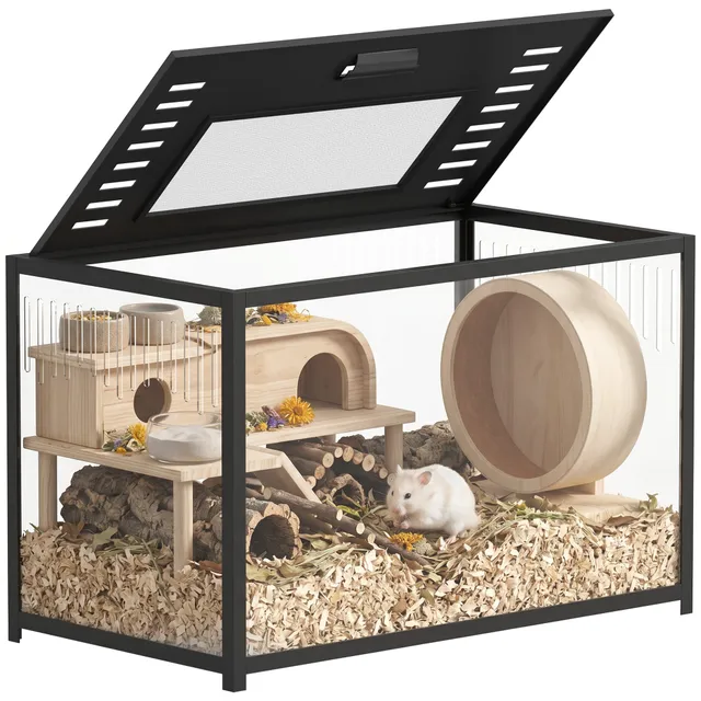 pawhut-cage-hamster-m-tal-anti-rongement-80-x-45-x-50-5-cm-noire image 1
