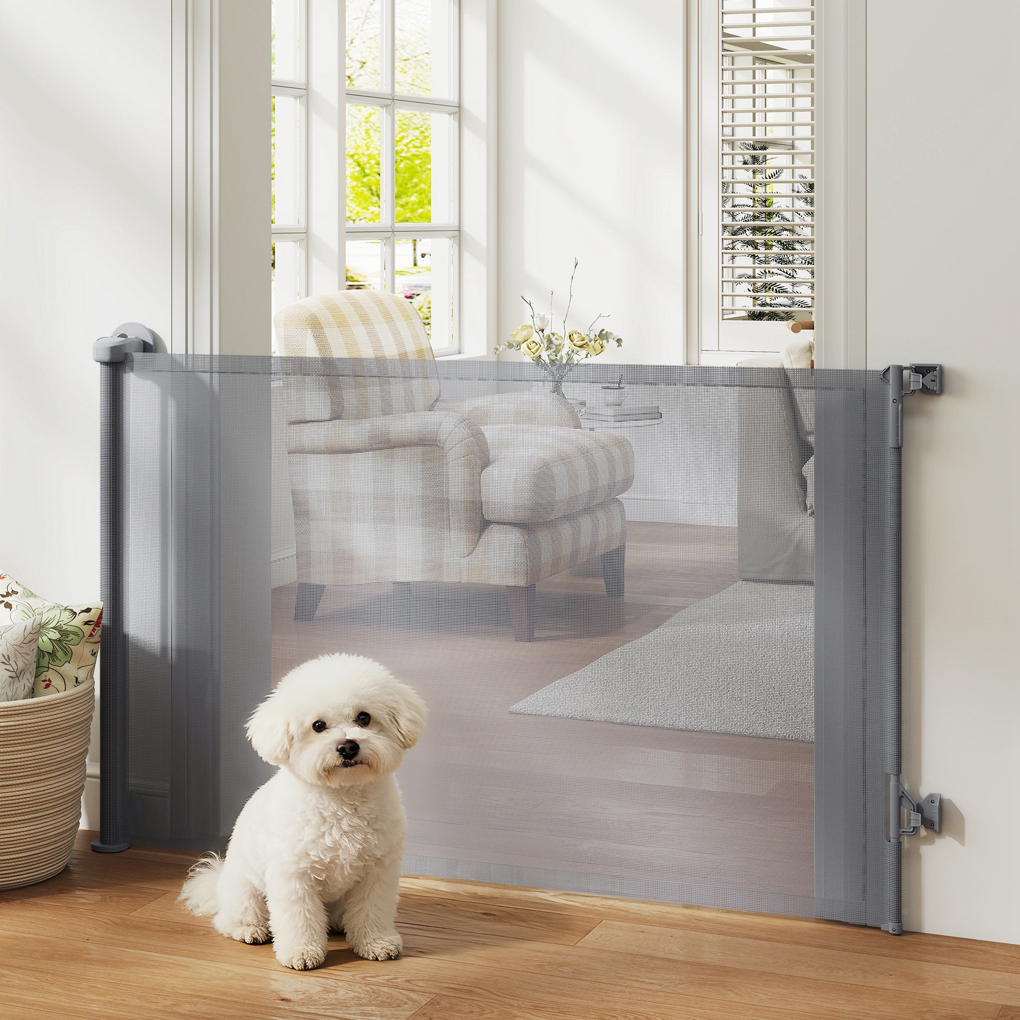 pawhut-barri-re-s-curit-r-tractable-140-cm-sans-seuil-gris image 4