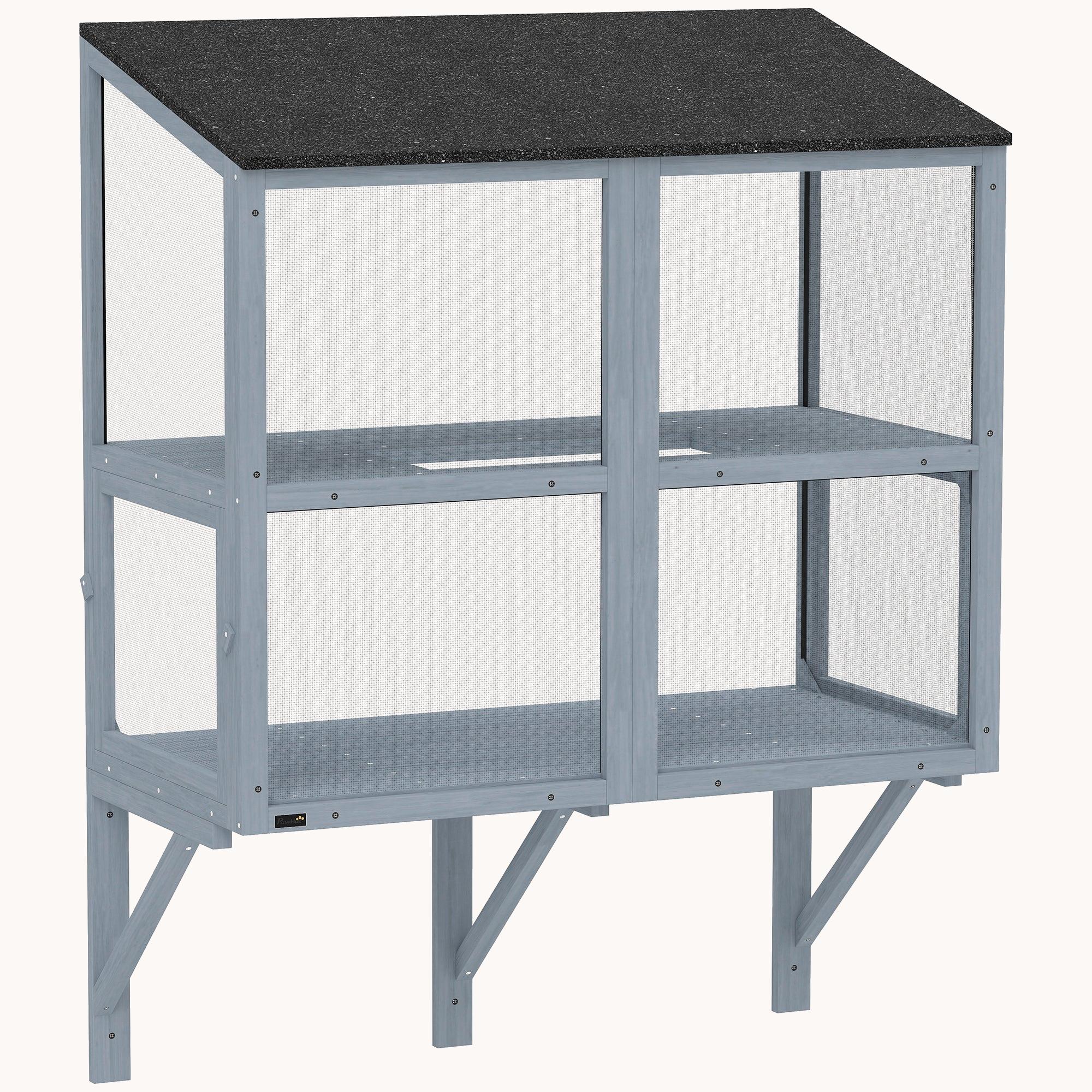 pawhut-catio-fen-tre-en-bois-avec-support-2-portes-et-toit-tanche-gris image 1