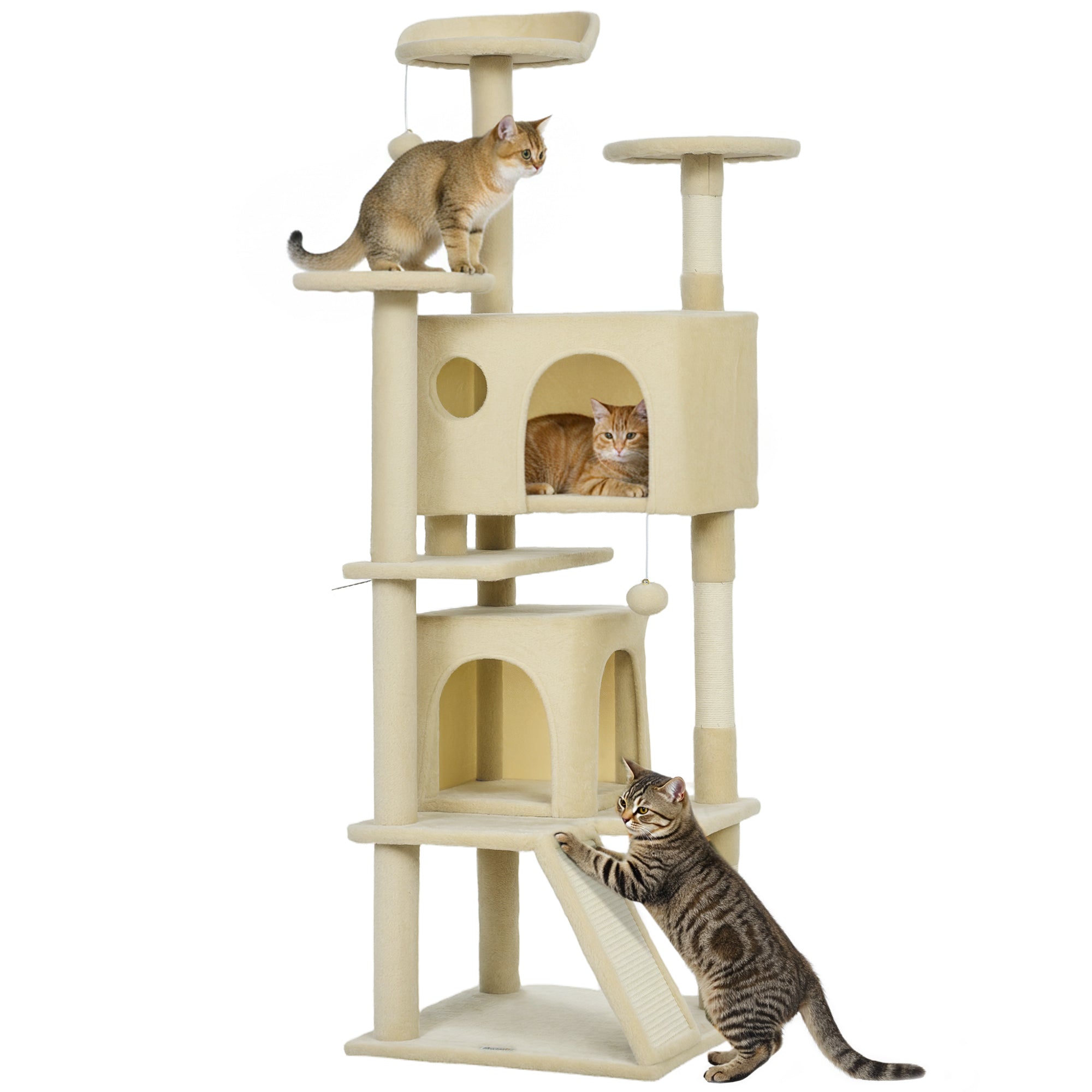 pawhut-arbre-chat-160-cm-blanc-cr-me-avec-condos-rampe-et-griffoirs image 1