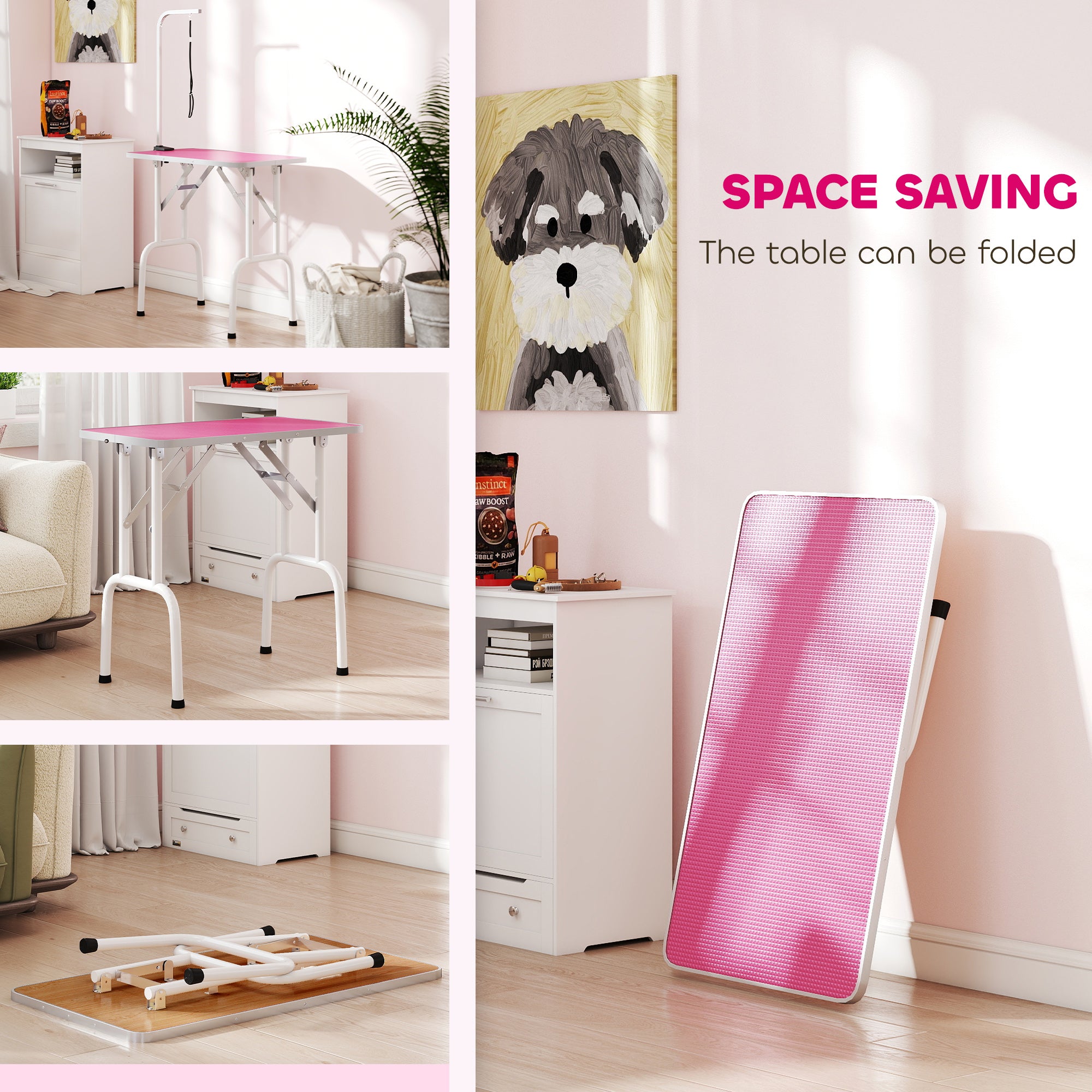 pawhut-table-de-toilettage-pliable-32-pouces-rose-avec-bras-r-glable-et-surface- image 7