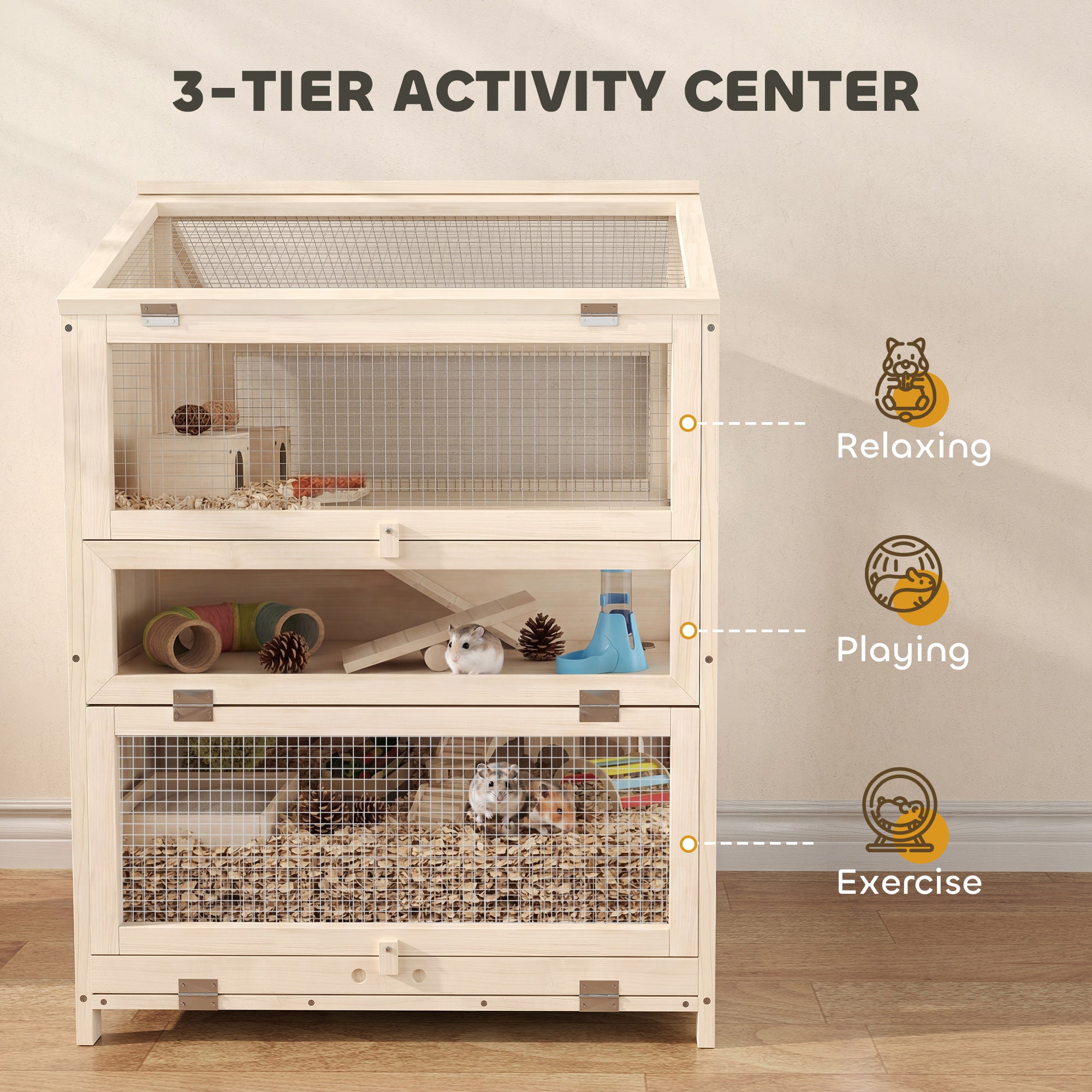 pawhut-cage-hamster-en-bois-3-tages-26-8-avec-s-parateur-toboggans-et-cabanes-na image 6