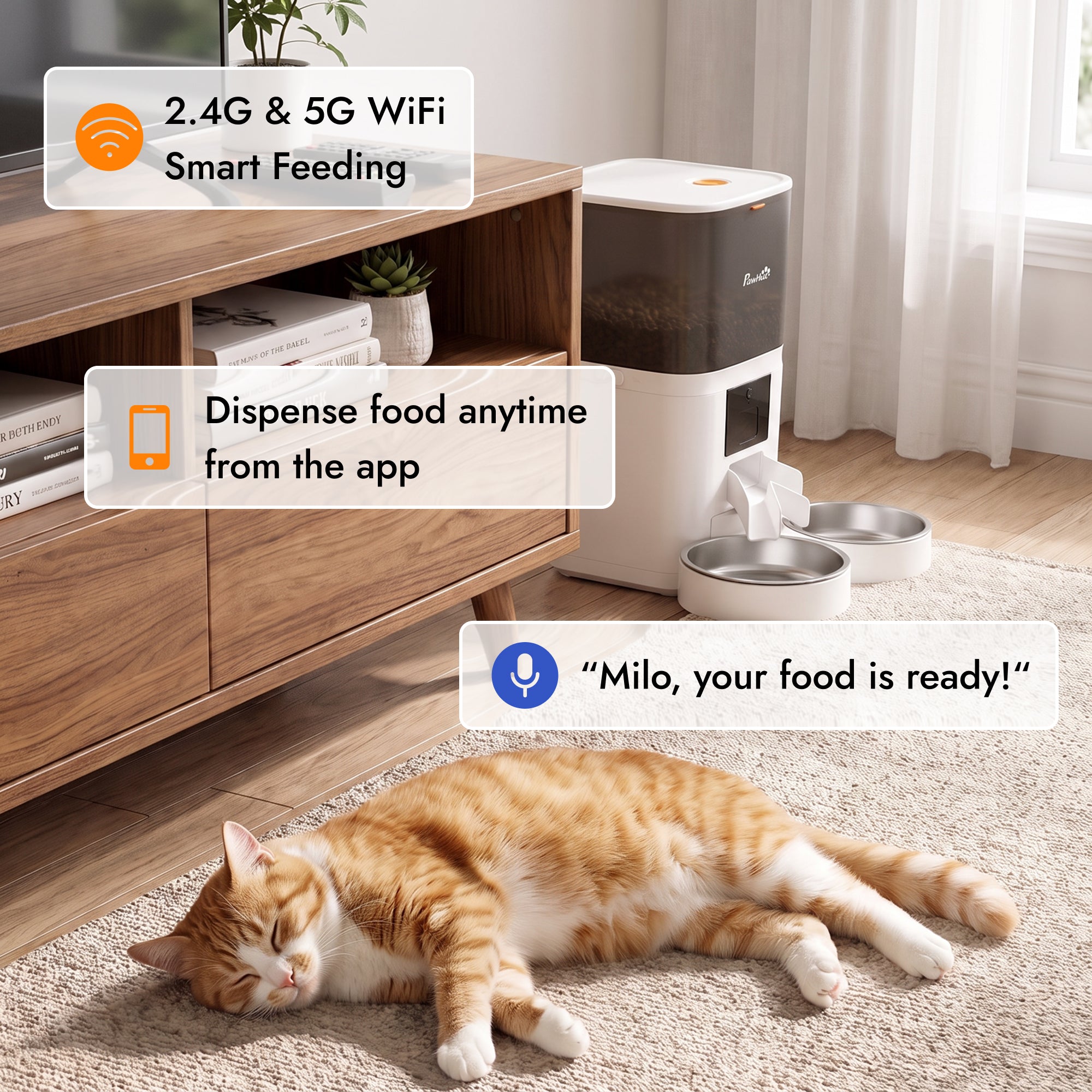 pawhut-distributeur-croquettes-chat-automatique-6l-avec-appli-et-double-bol image 5