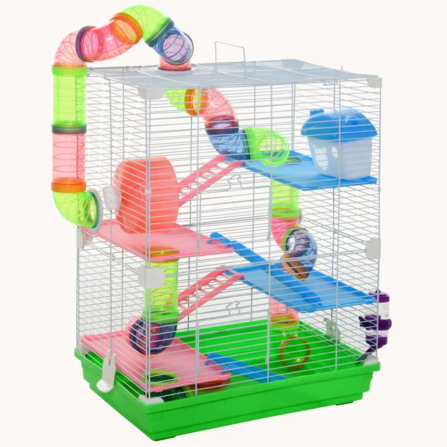 pawhut-cage-hamster-5-tages-46-cm-avec-tubes-roue-gamelle-et-biberon image 1