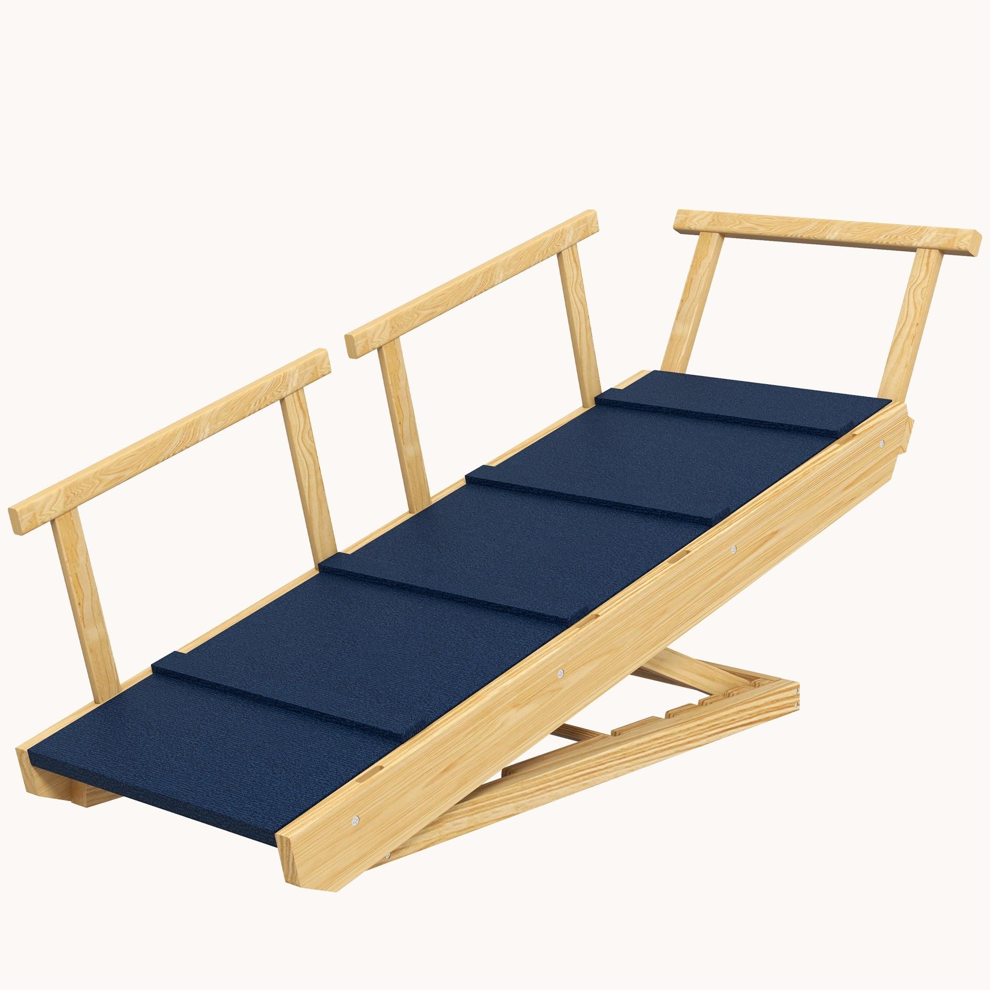 pawhut-rampe-pliable-pour-chien-en-bois-de-pin-4-hauteurs-r-glables-tapis-antid- image 3