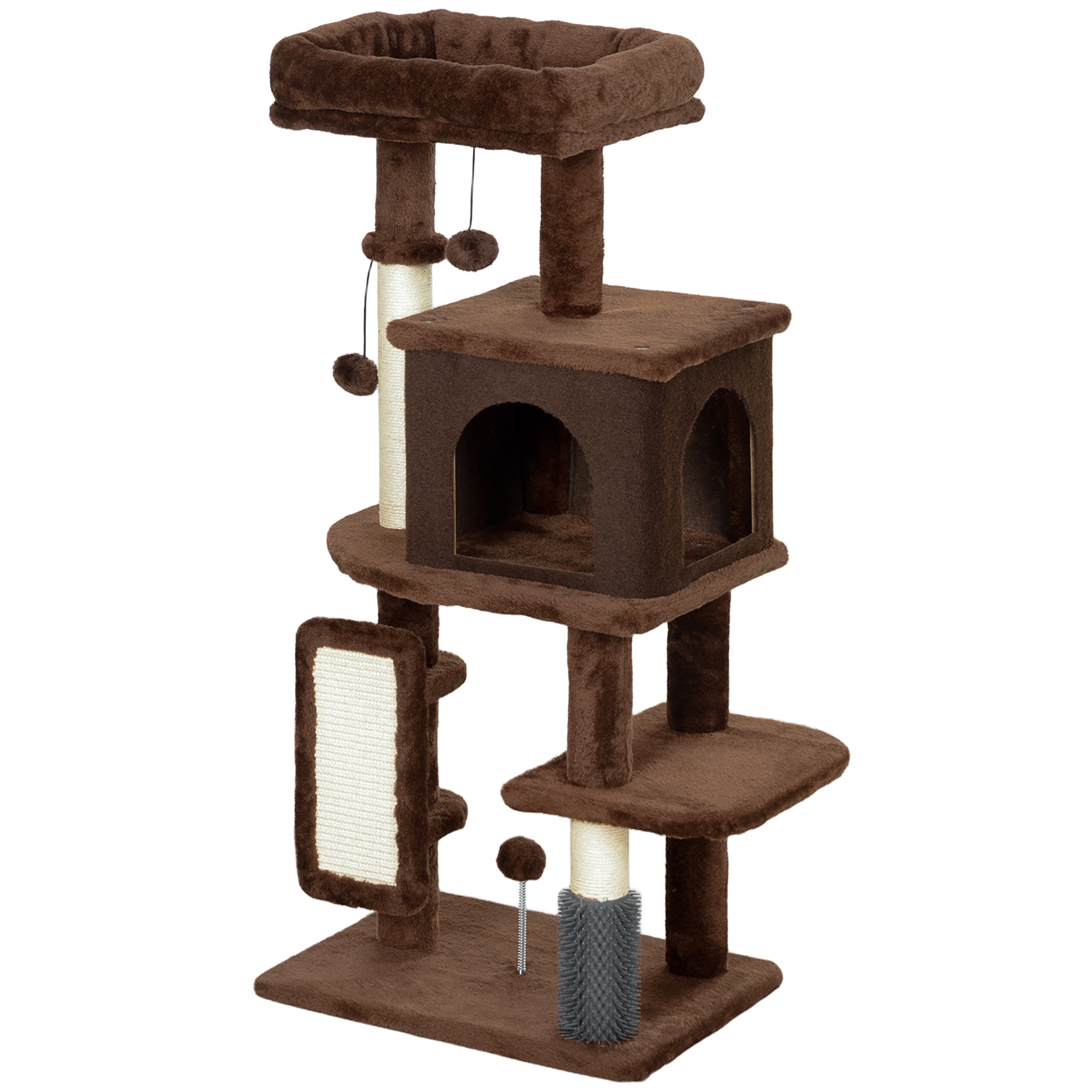 pawhut-arbre-chat-104-cm-avec-niche-hamac-et-griffoirs-marron image 2