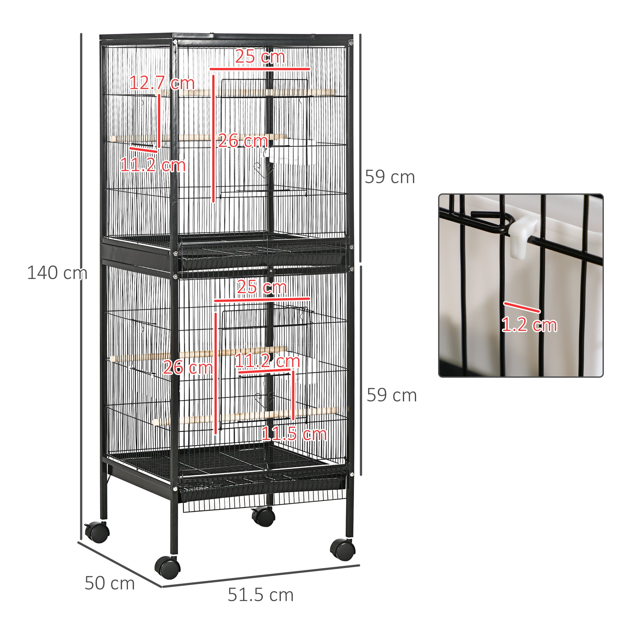 pawhut-cage-oiseaux-2-en-1-convertible-avec-plateaux-faciles-nettoyer-noir image 5