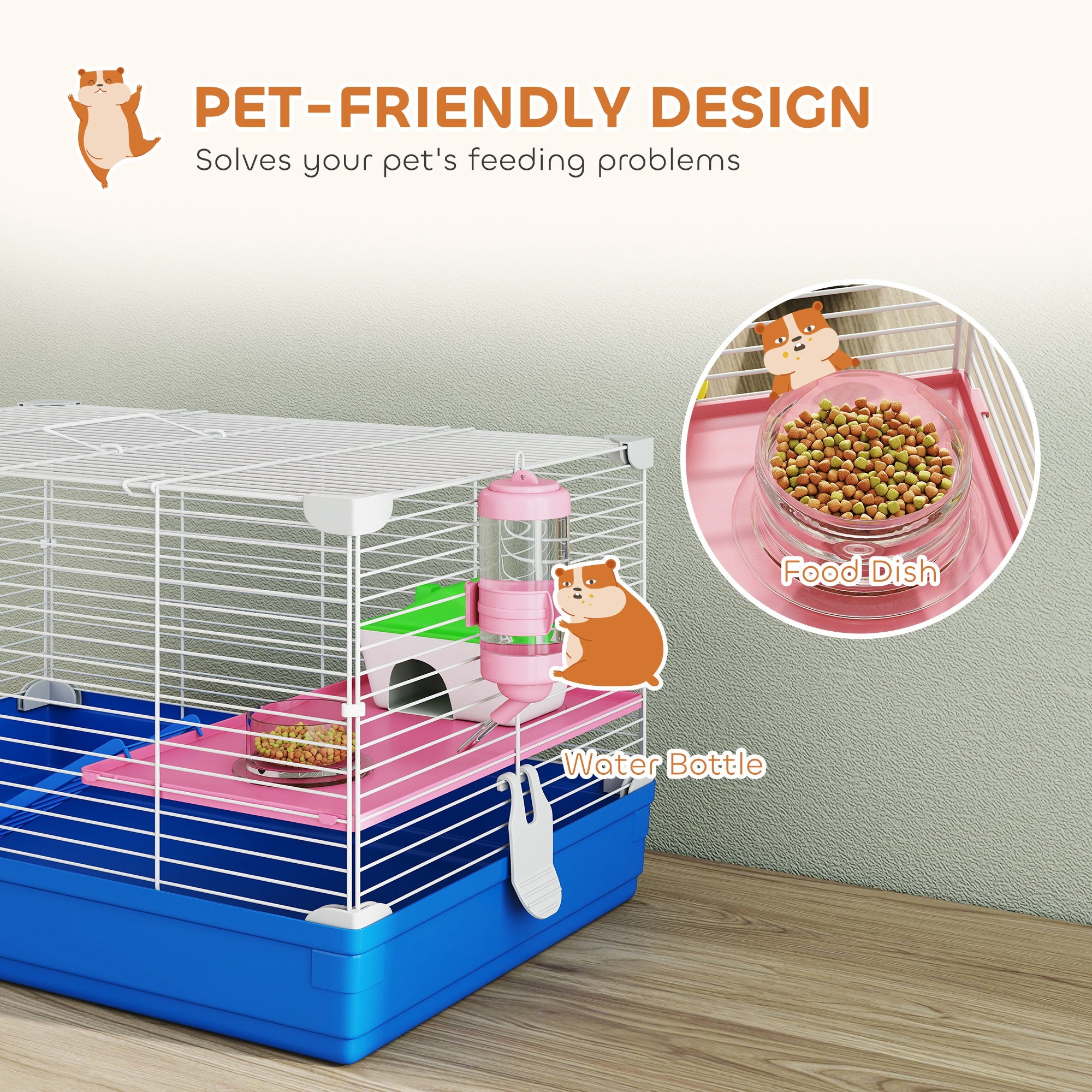 pawhut-cage-hamster-47-cm-2-tages-avec-roue-biberon-et-gamelle-bleu image 6