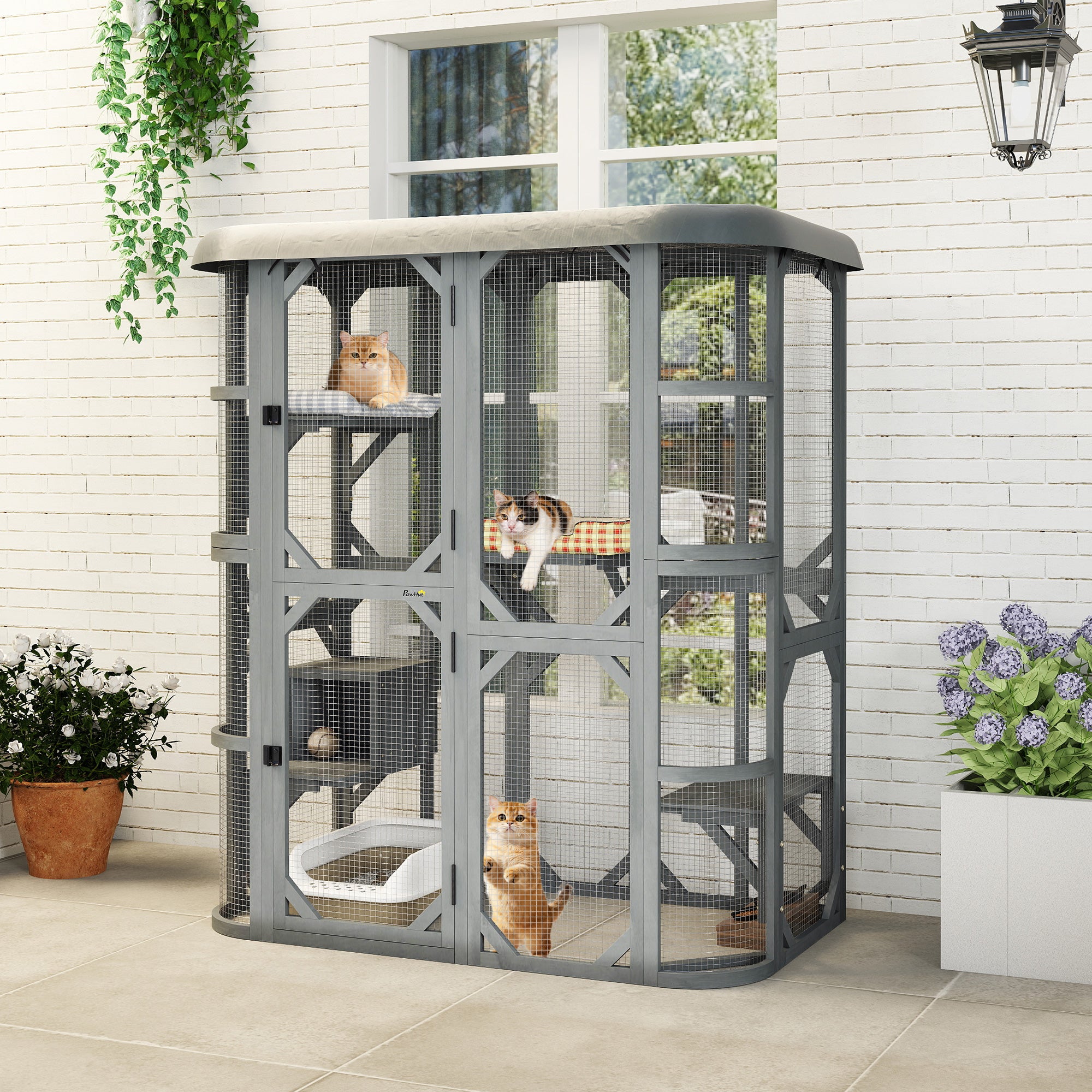 pawhut-pavillon-d-aventure-ext-rieur-pour-chat-walk-in-156-x-80-x-180-cm-gris image 3