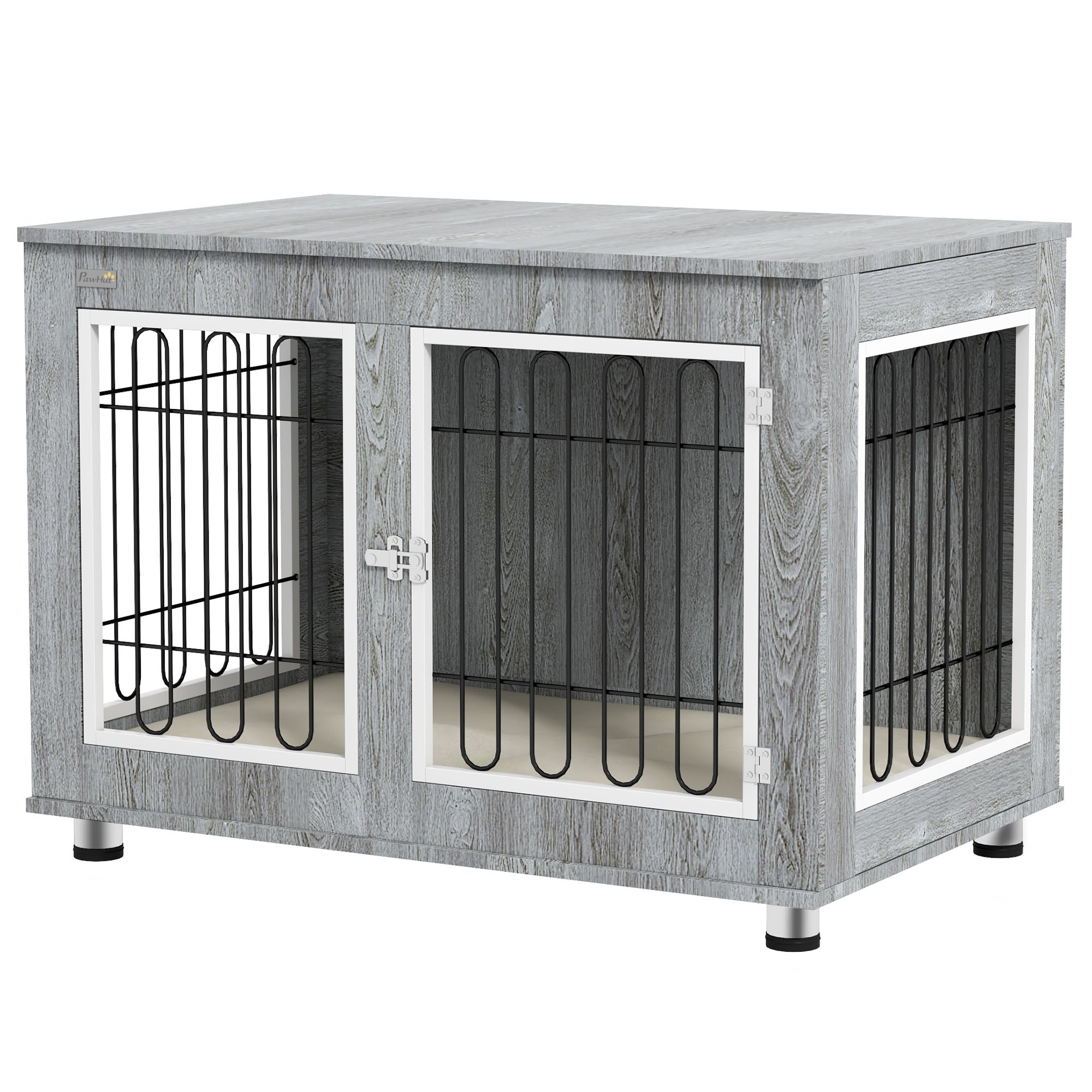 pawhut-niche-d-int-rieur-table-d-appoint-avec-coussin-pour-grand-chien-gris image 2