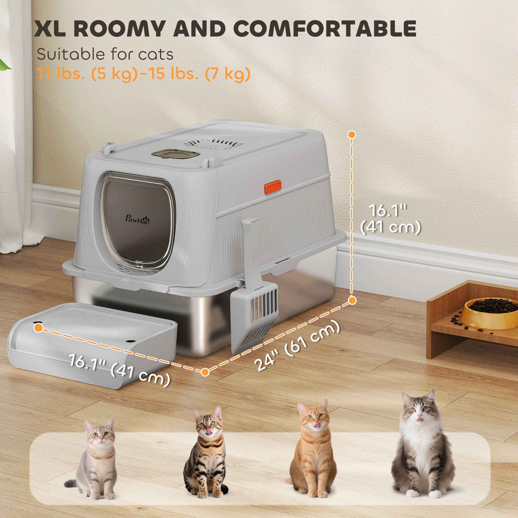 pawhut-bac-liti-re-inox-xl-avec-couvercle-p-dale-et-pelle-gris-clair image 7