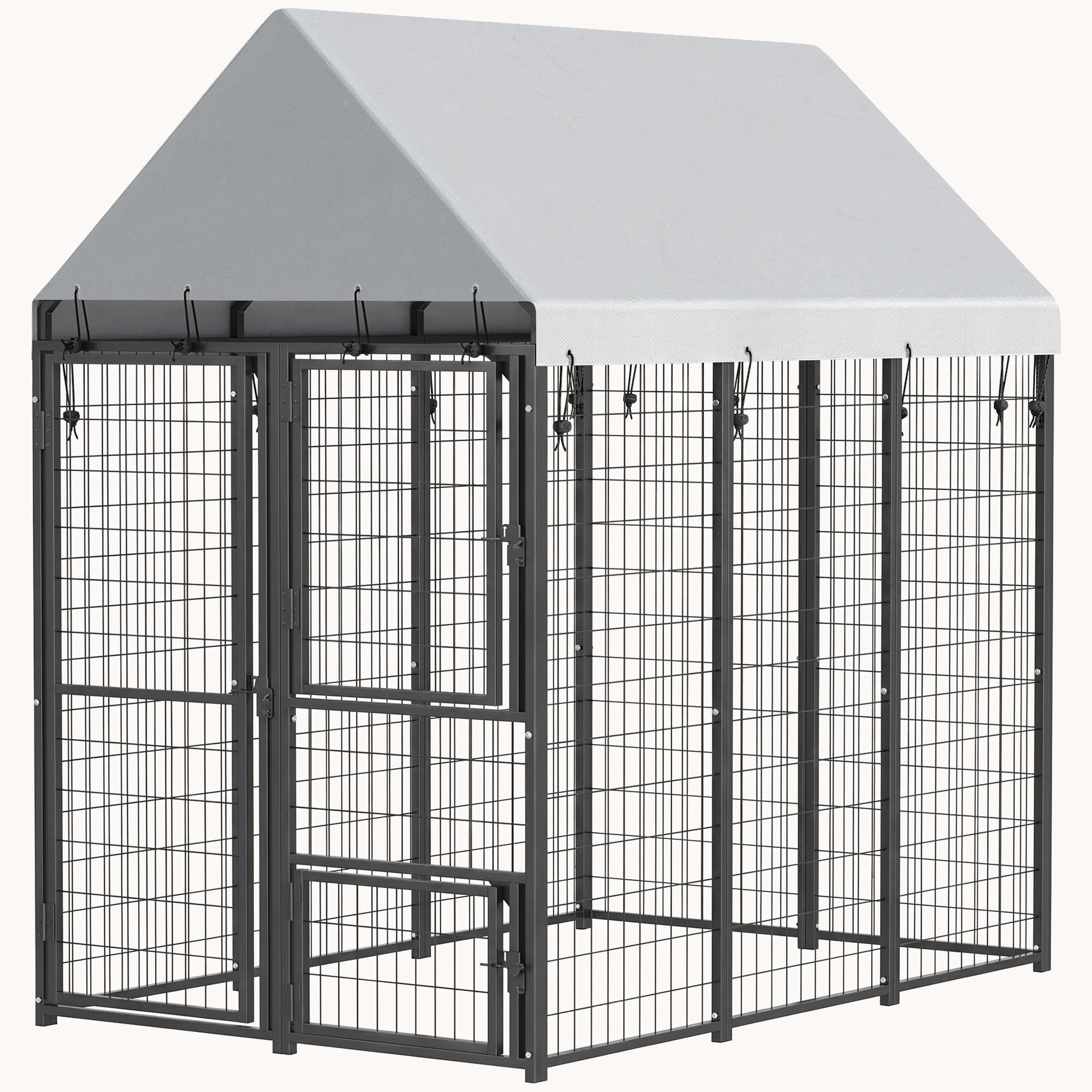 pawhut-chenil-ext-rieur-extensible-6-x-4-x-6-avec-toit-3-portes-et-verrou image 2