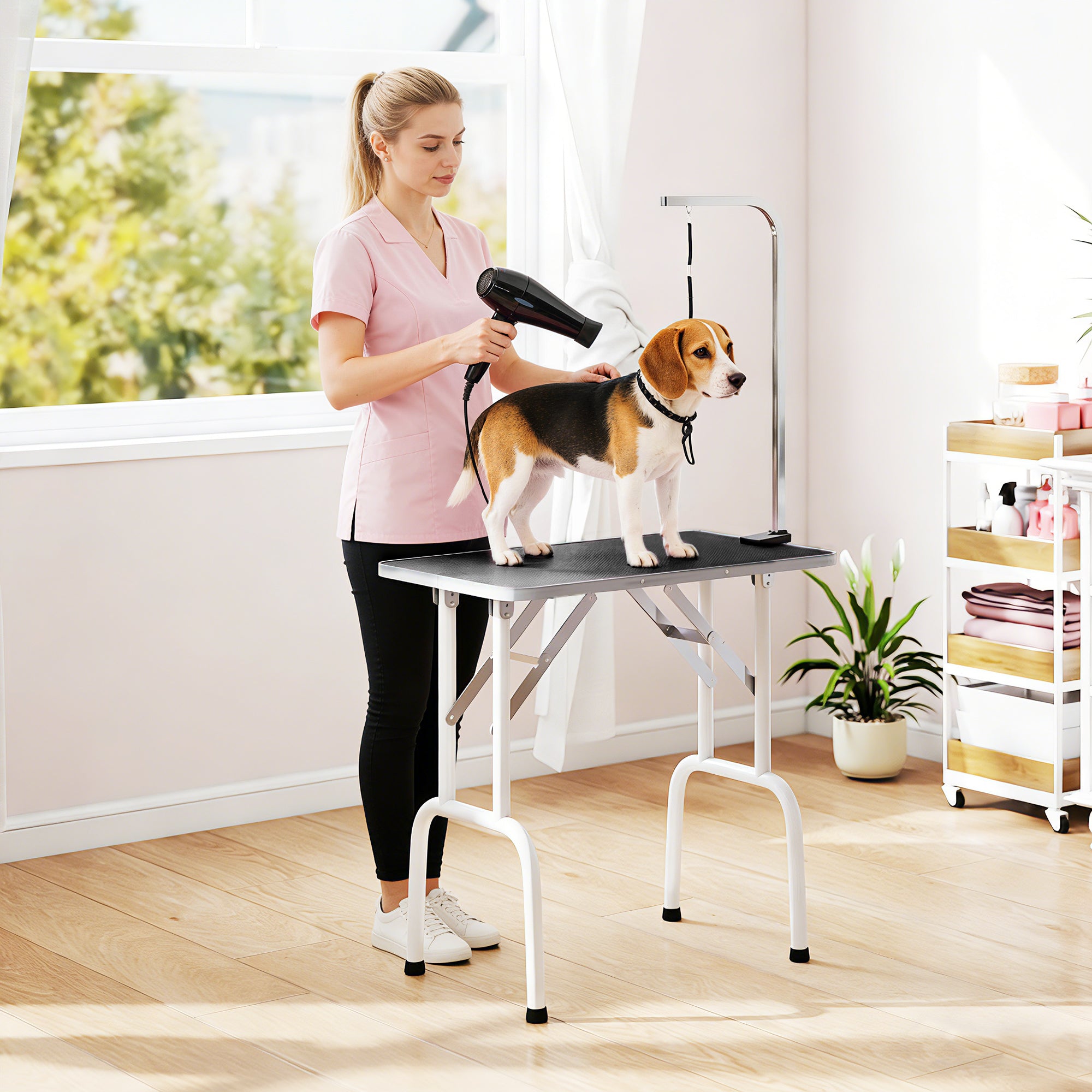 pawhut-table-de-toilettage-pliable-32-avec-bras-r-glable-dessus-antid-rapant-noi image 4