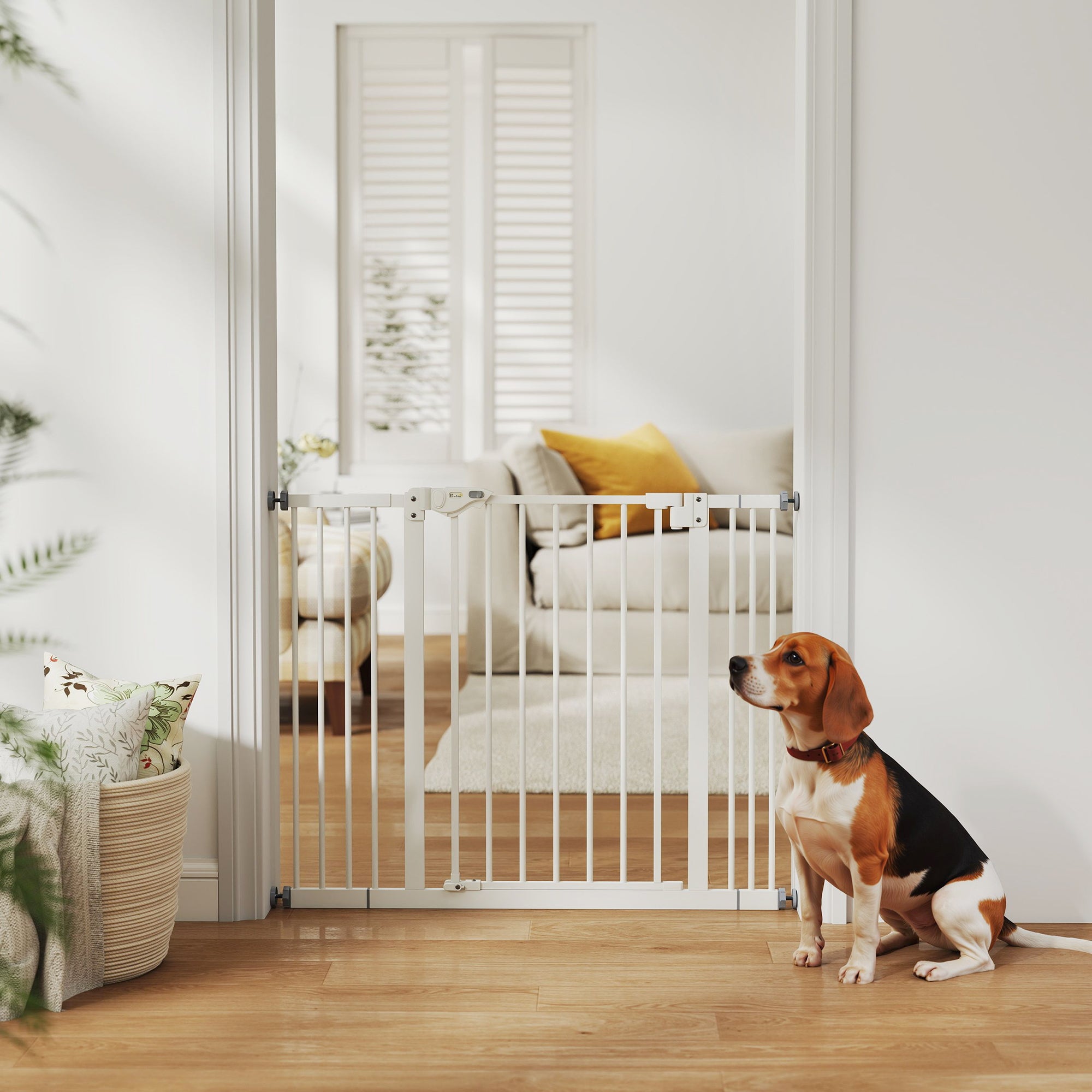 pawhut-barri-re-de-s-curit-animaux-76-cm-avec-porte-74-100-cm-blanc-pour-escalie image 4