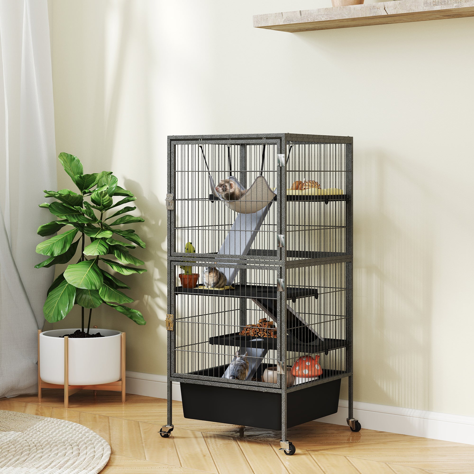 pawhut-cage-roulettes-4-niveaux-45-pouces-avec-bac-profond-6-pouces image 4