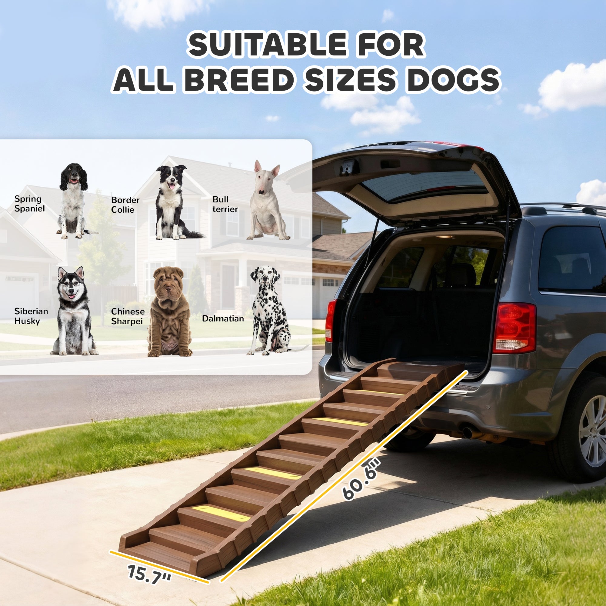pawhut-escalier-rampa-pliable-10-marches-pour-chien-voiture-suv-68-kg-marron image 5
