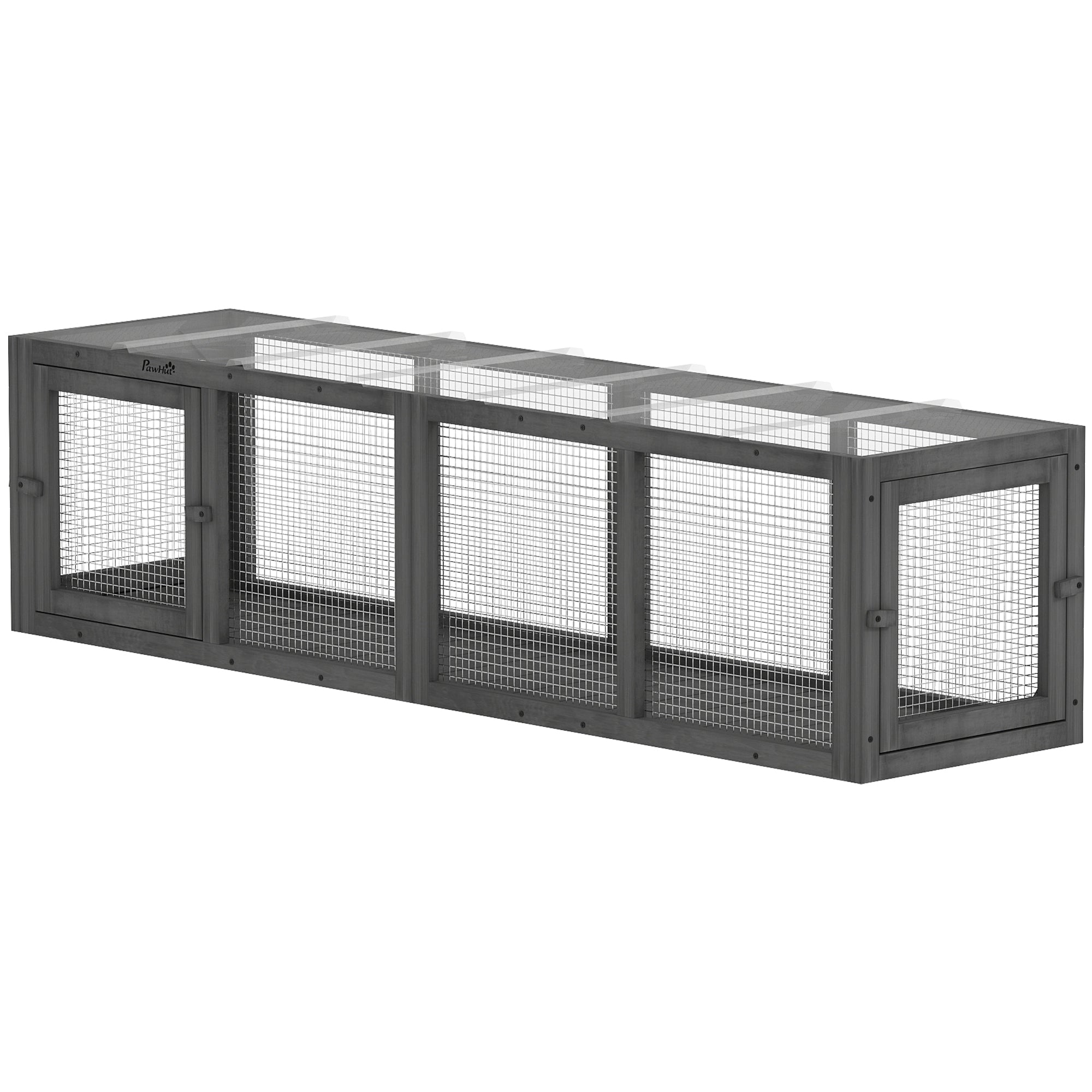 pawhut-tunnel-ext-rieur-chat-bois-modulaire-3-portes-gris image 2