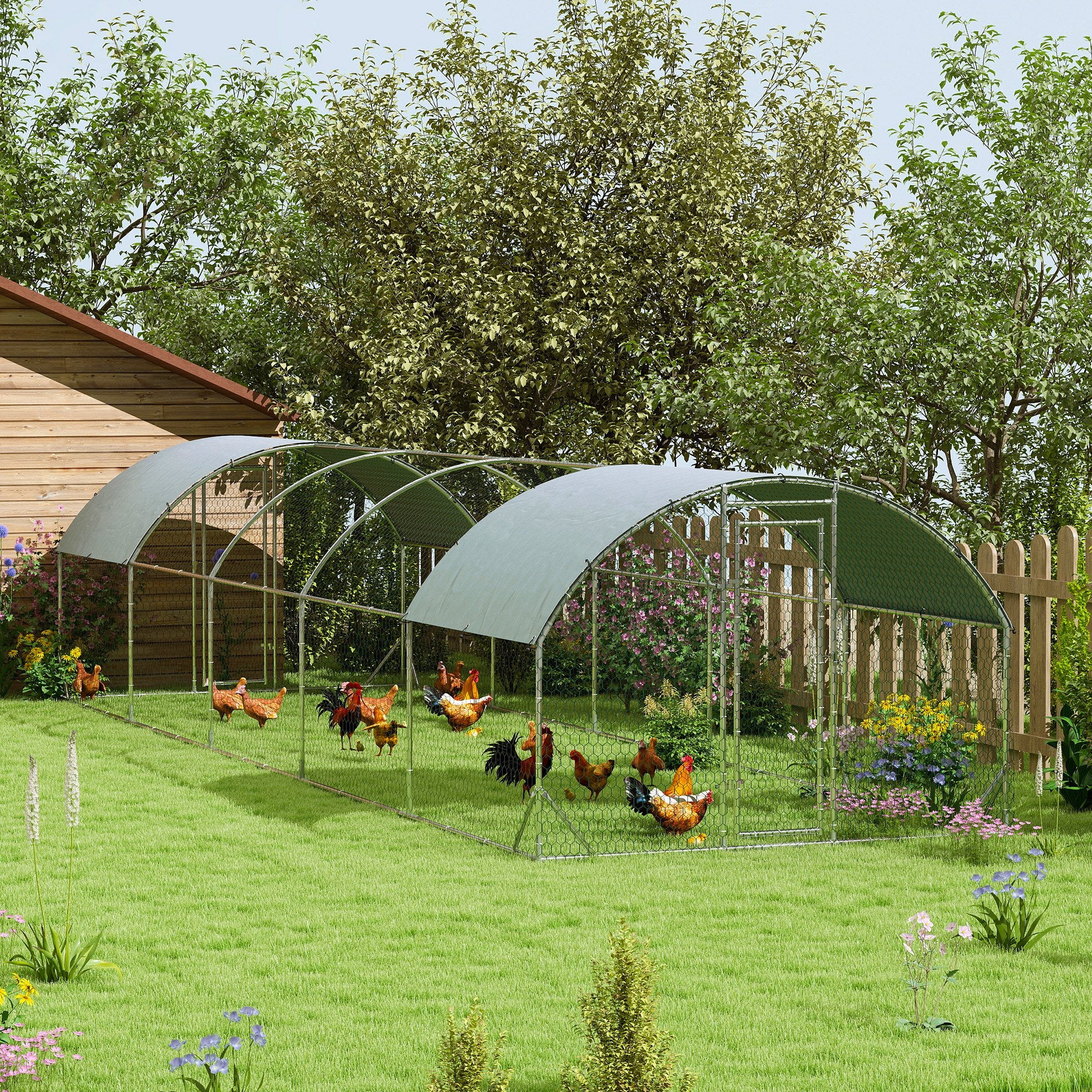 pawhut-grand-parc-grillag-poules-toit-d-me-avec-b-che-9-2-x-31-2-x-6-4-argent image 3