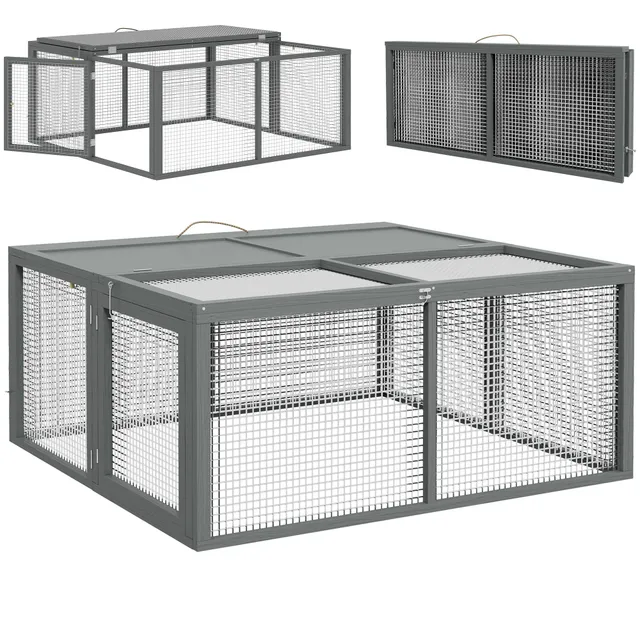 pawhut-clapier-lapin-pliable-en-bois-avec-toit-ouvrant-2-3-lapins-gris image 1